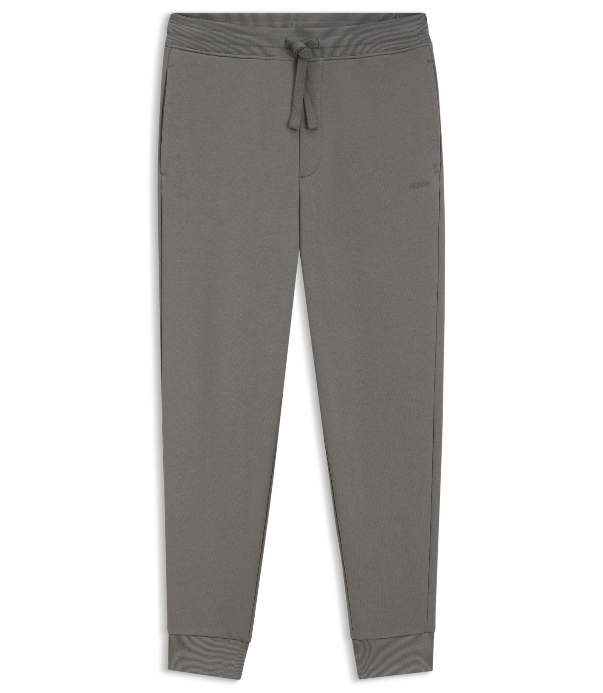 Hugo Cuffed Sweatpants In Cotton Terry With Logo Print Dark Grey