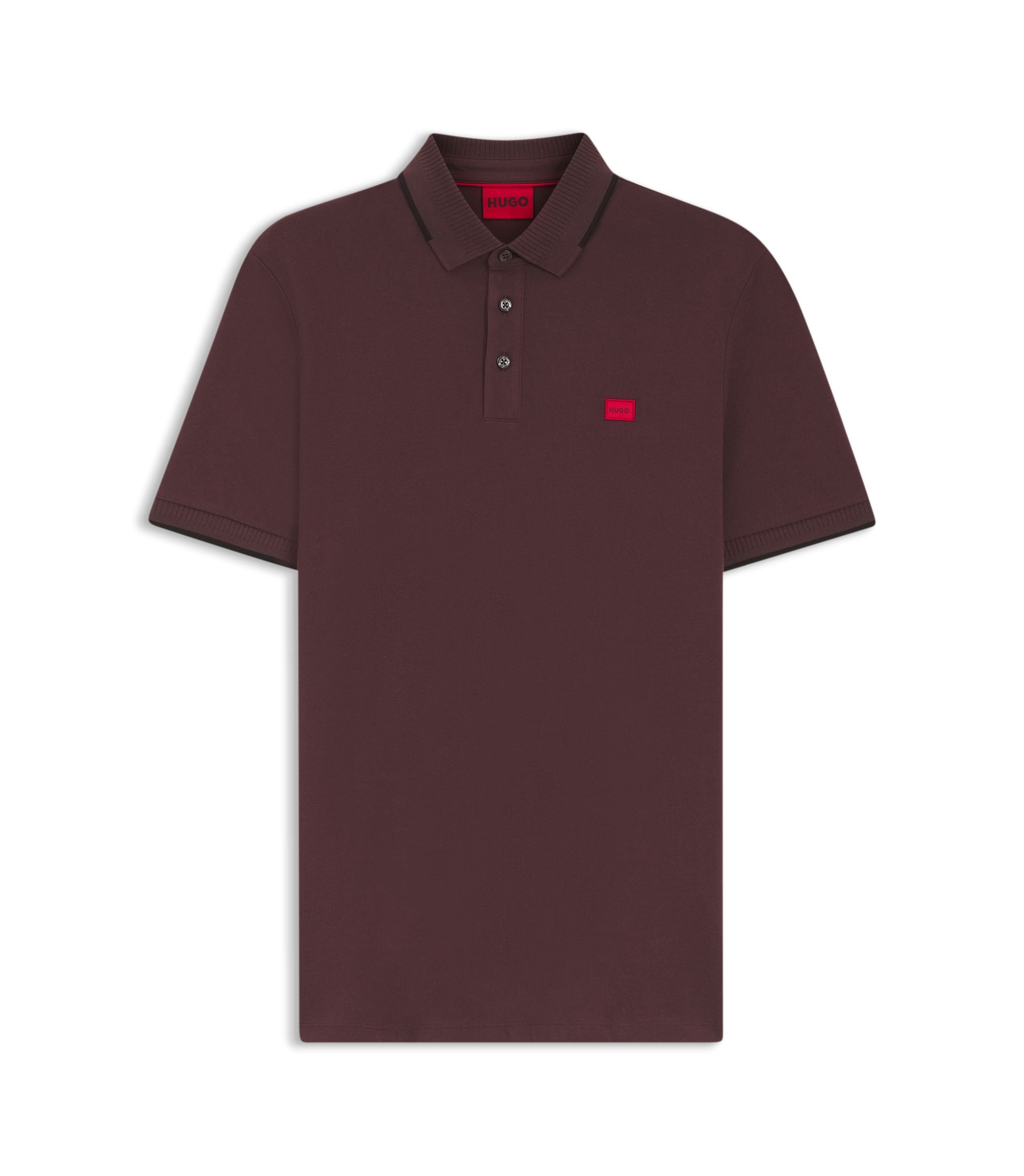 Hugo Cotton Piqu Slim Fit Polo Shirt With Red Logo Label Light Brown