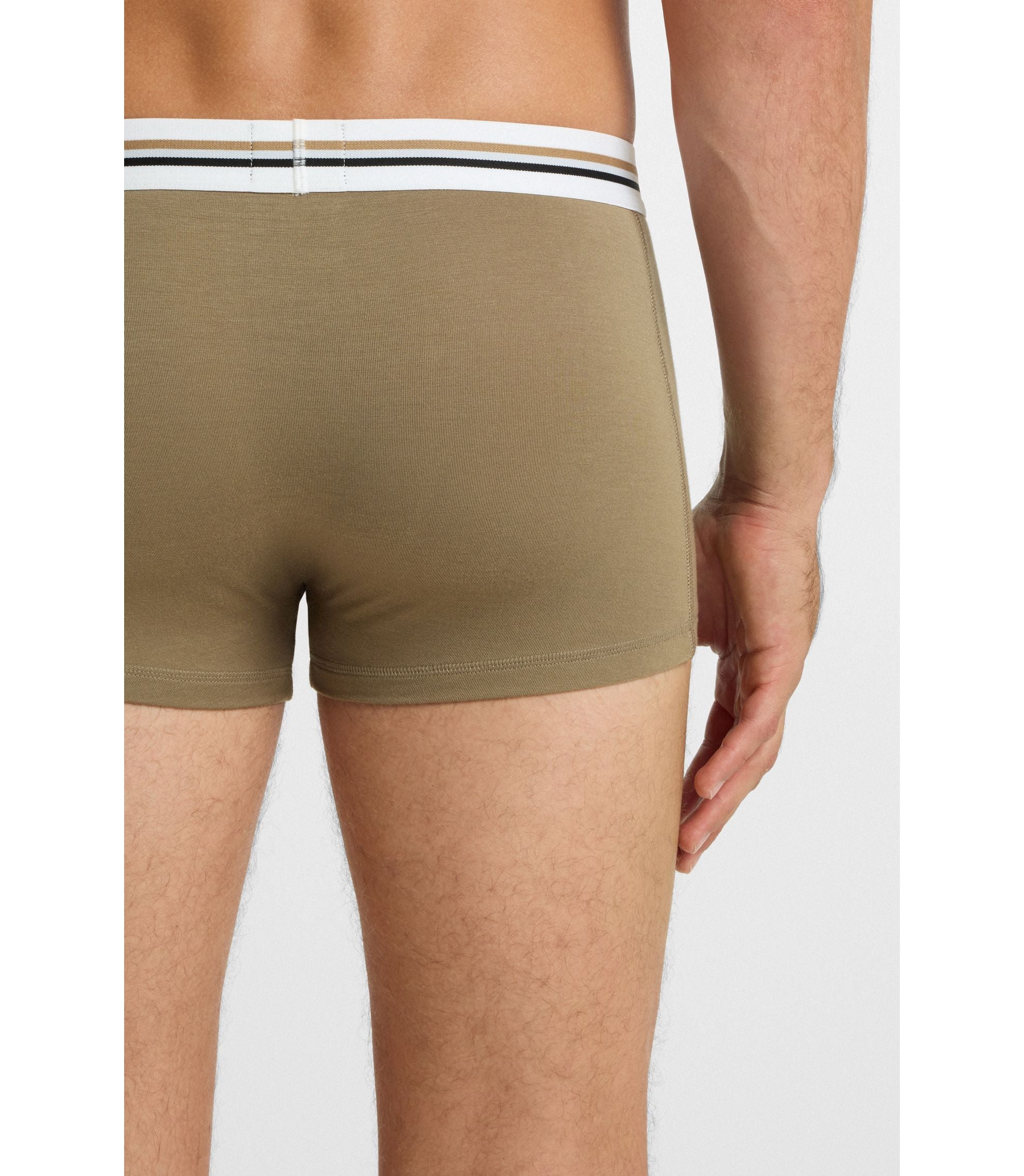 Boss Three Pack Of Trunks With Stripe And Logo Waistbands Patterned