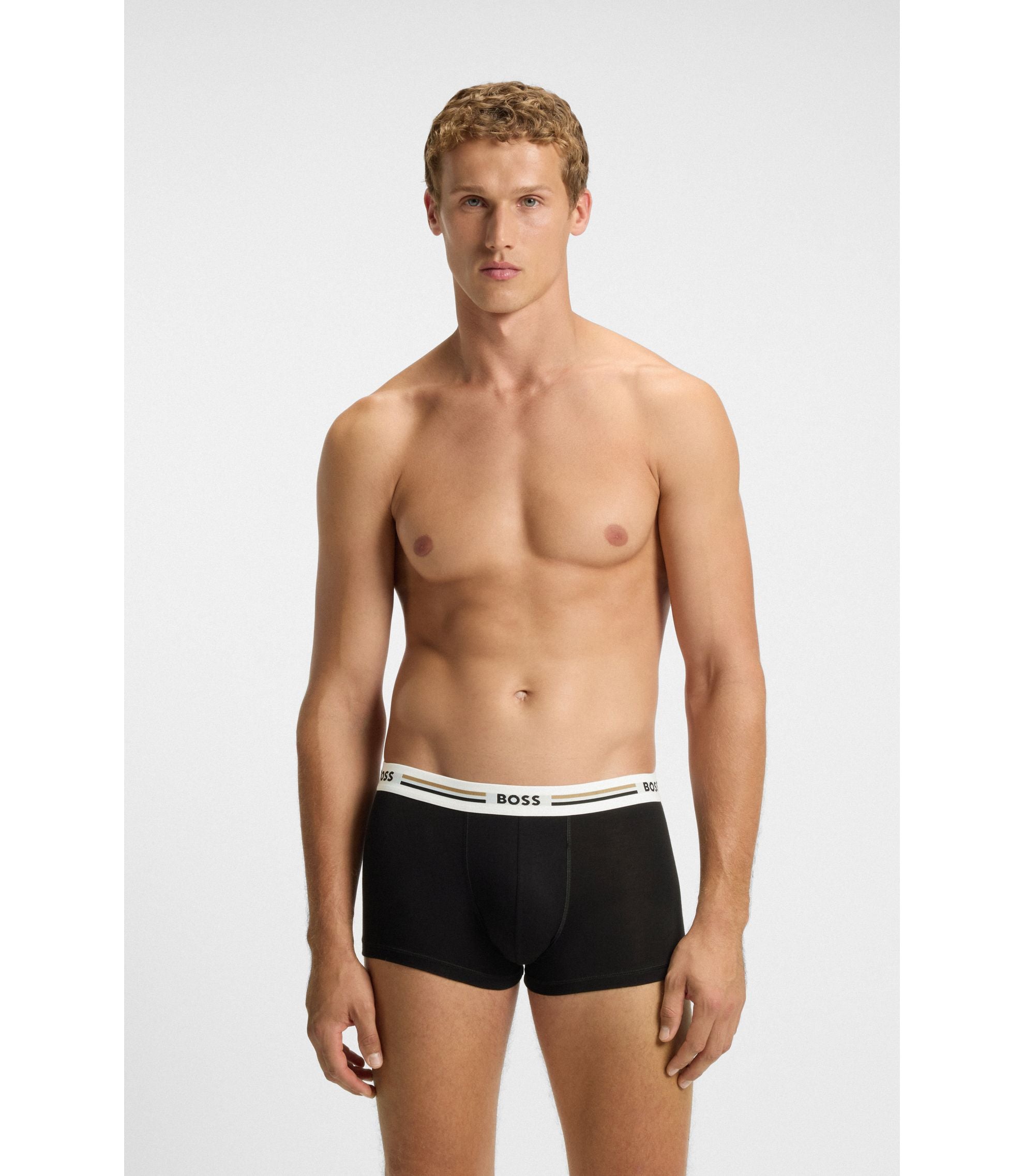 Boss Three Pack Of Trunks With Stripe And Logo Waistbands Patterned