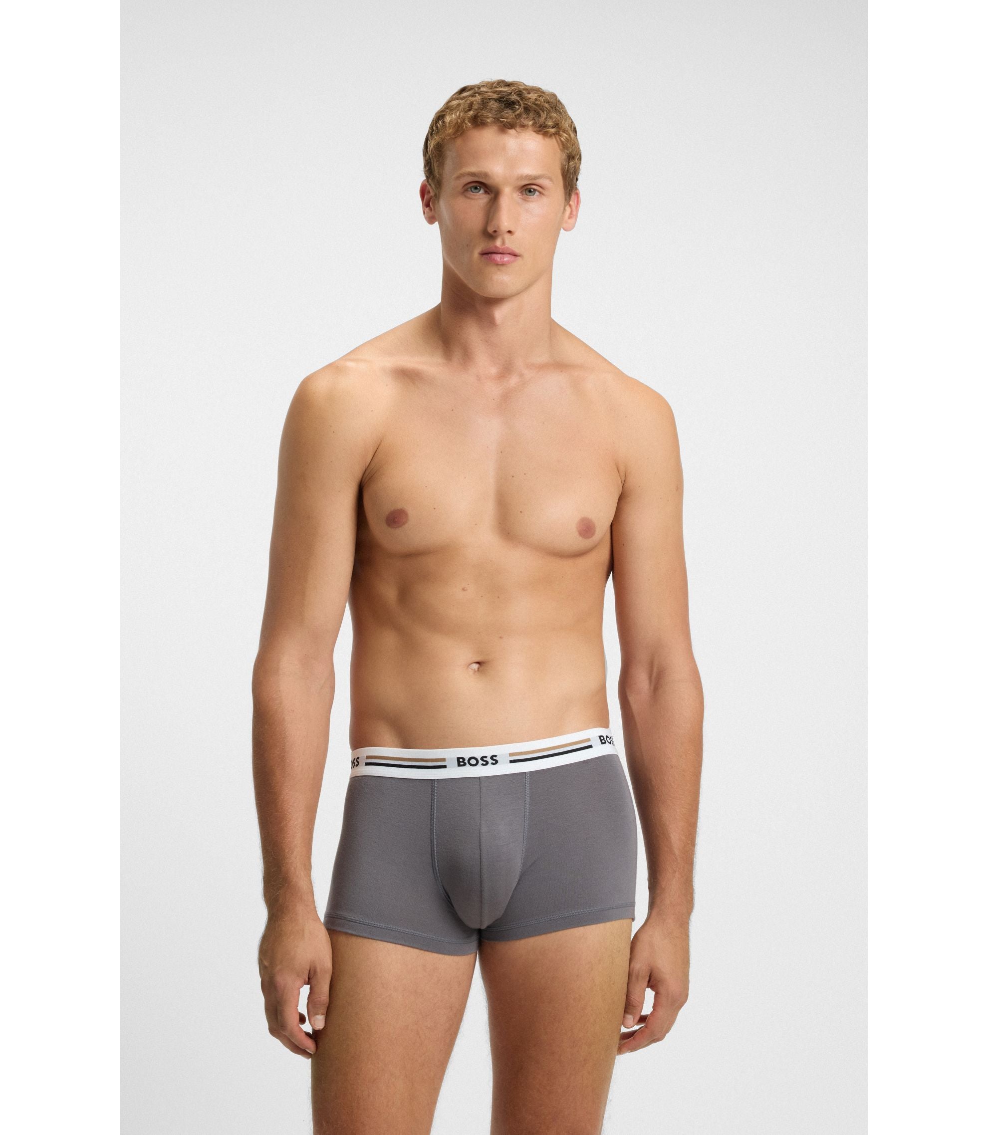 Boss Three Pack Of Trunks With Stripe And Logo Waistbands Patterned
