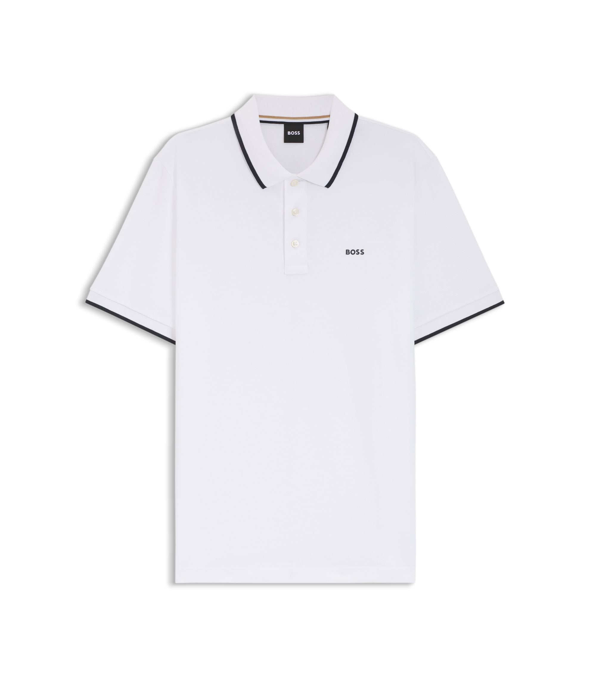 Boss Cotton Piqu Polo Shirt With Contrast Tipping White