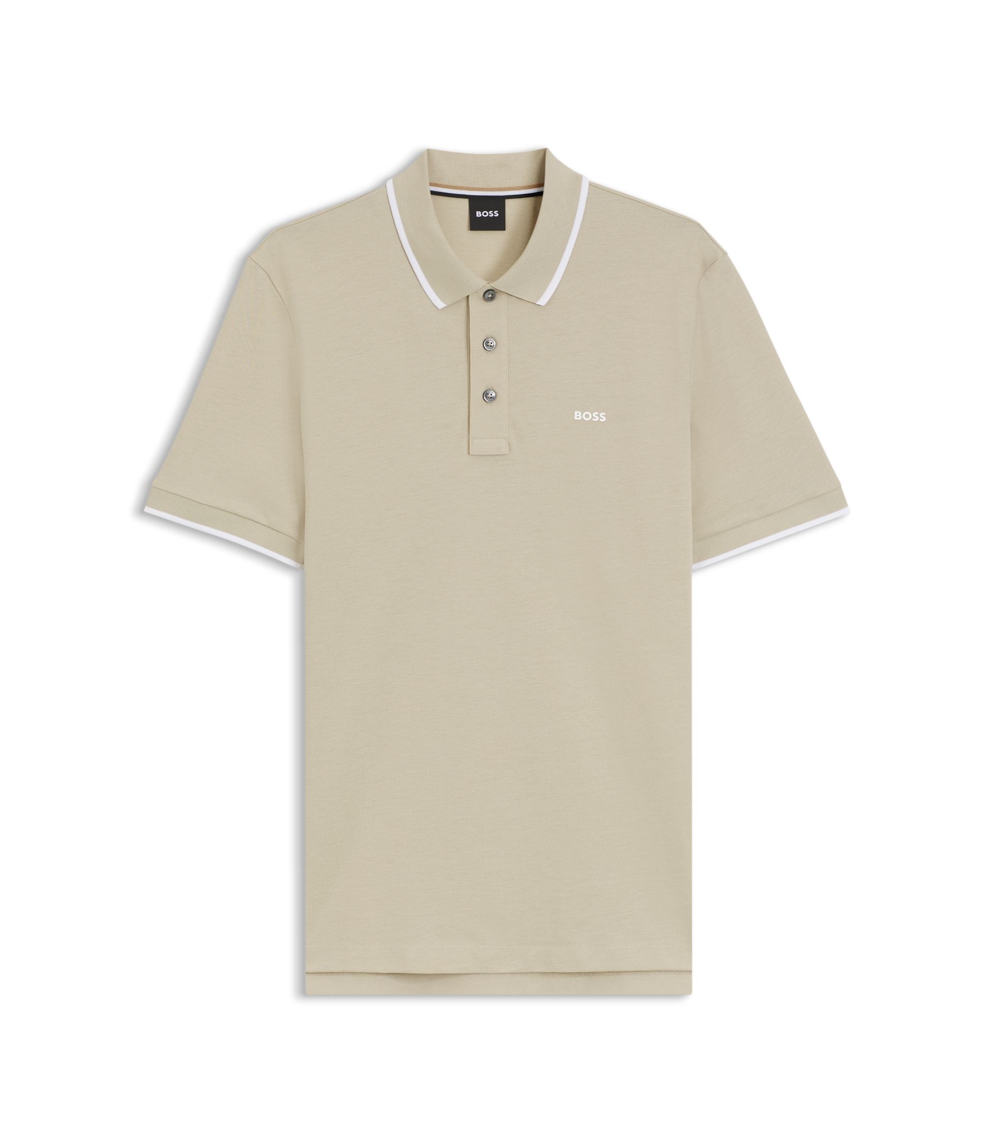 Boss Cotton Piqu Polo Shirt With Contrast Tipping Light Beige