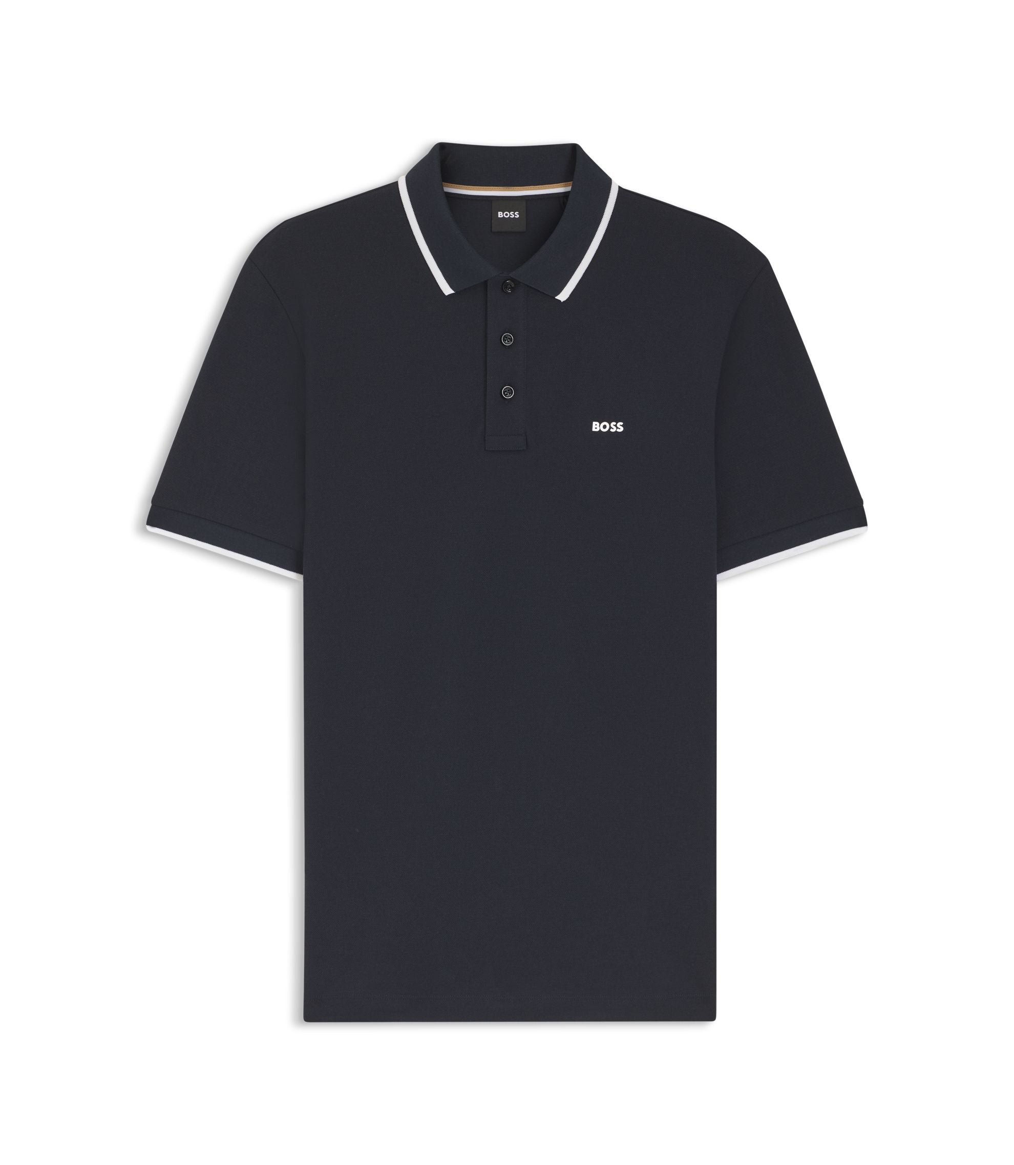 Boss Cotton Piqu Polo Shirt With Contrast Tipping Dark Blue
