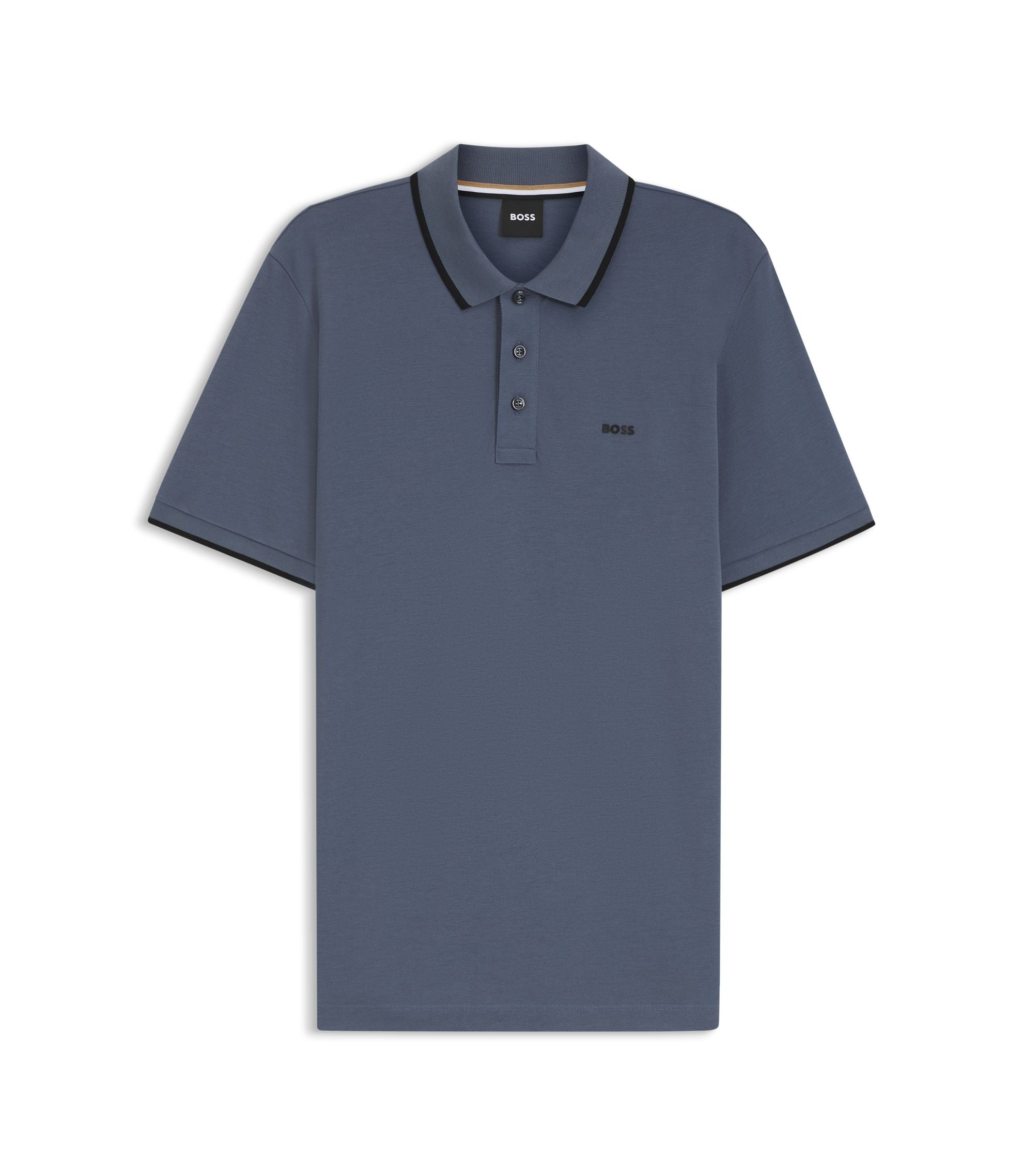 Boss Cotton Piqu Polo Shirt With Contrast Tipping Light Blue