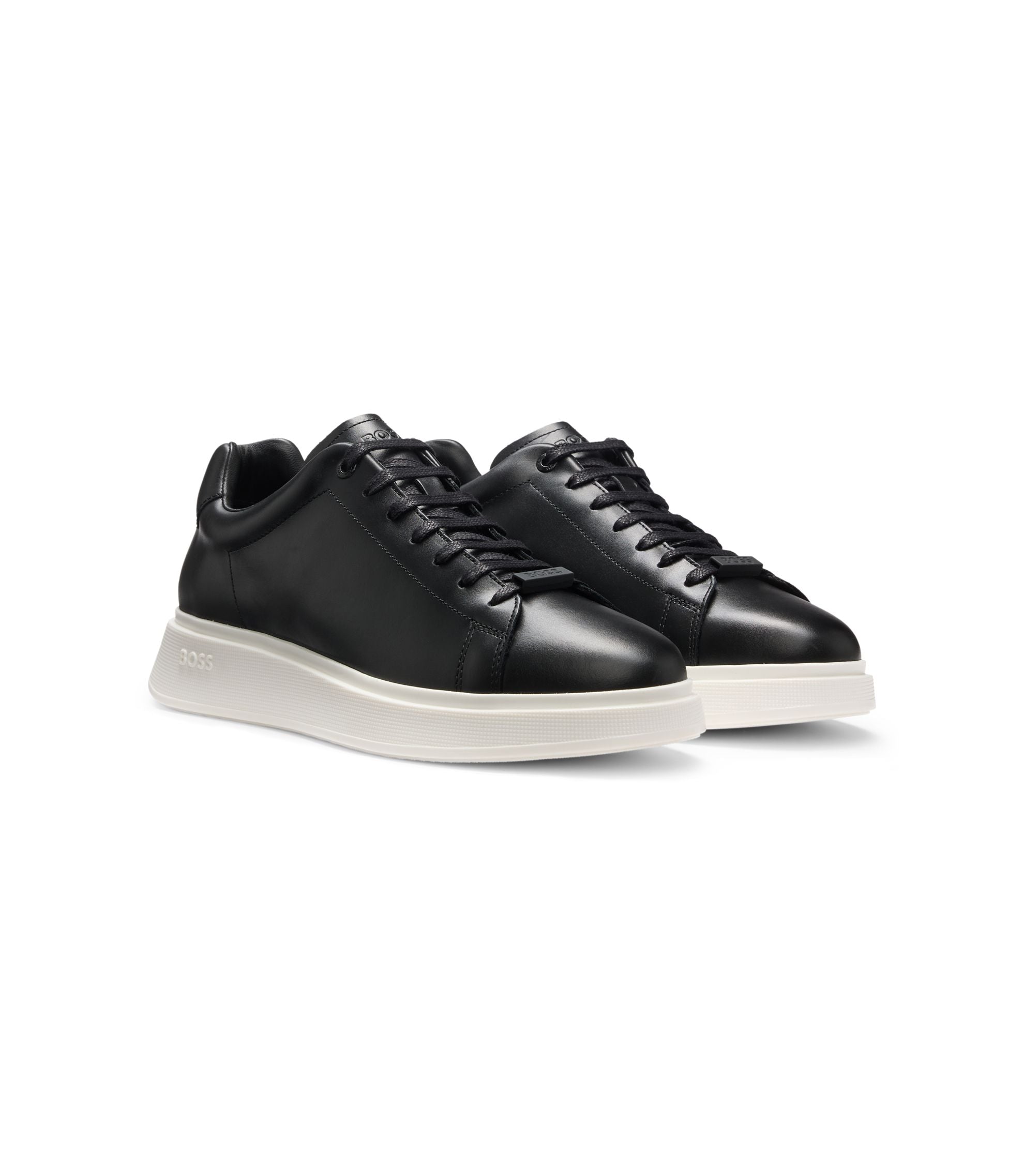 Boss Leather Sneakers With Rubber Outsole Black Black