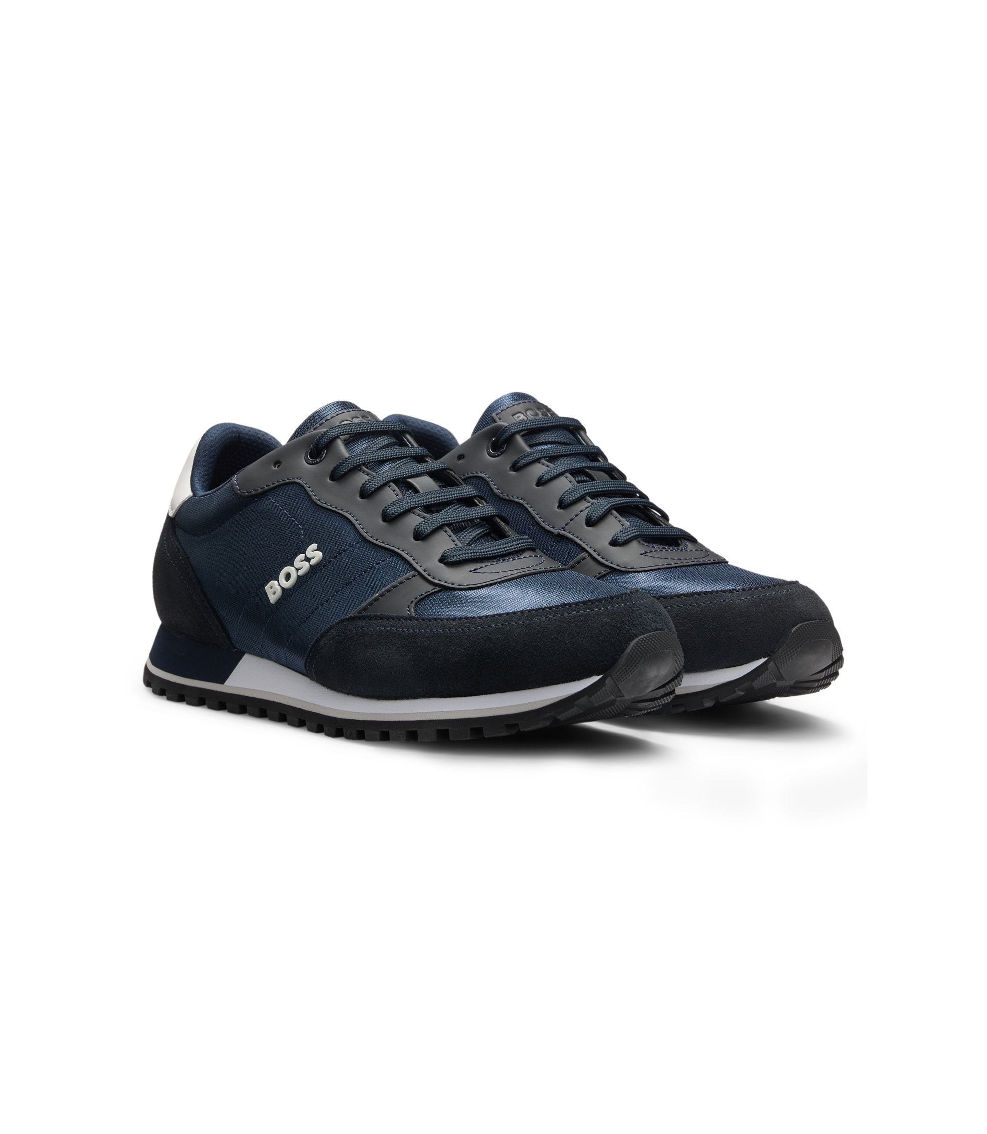 Boss Logo Trim Sneakers With Faux Leather Details Dark Blue Dark Blue