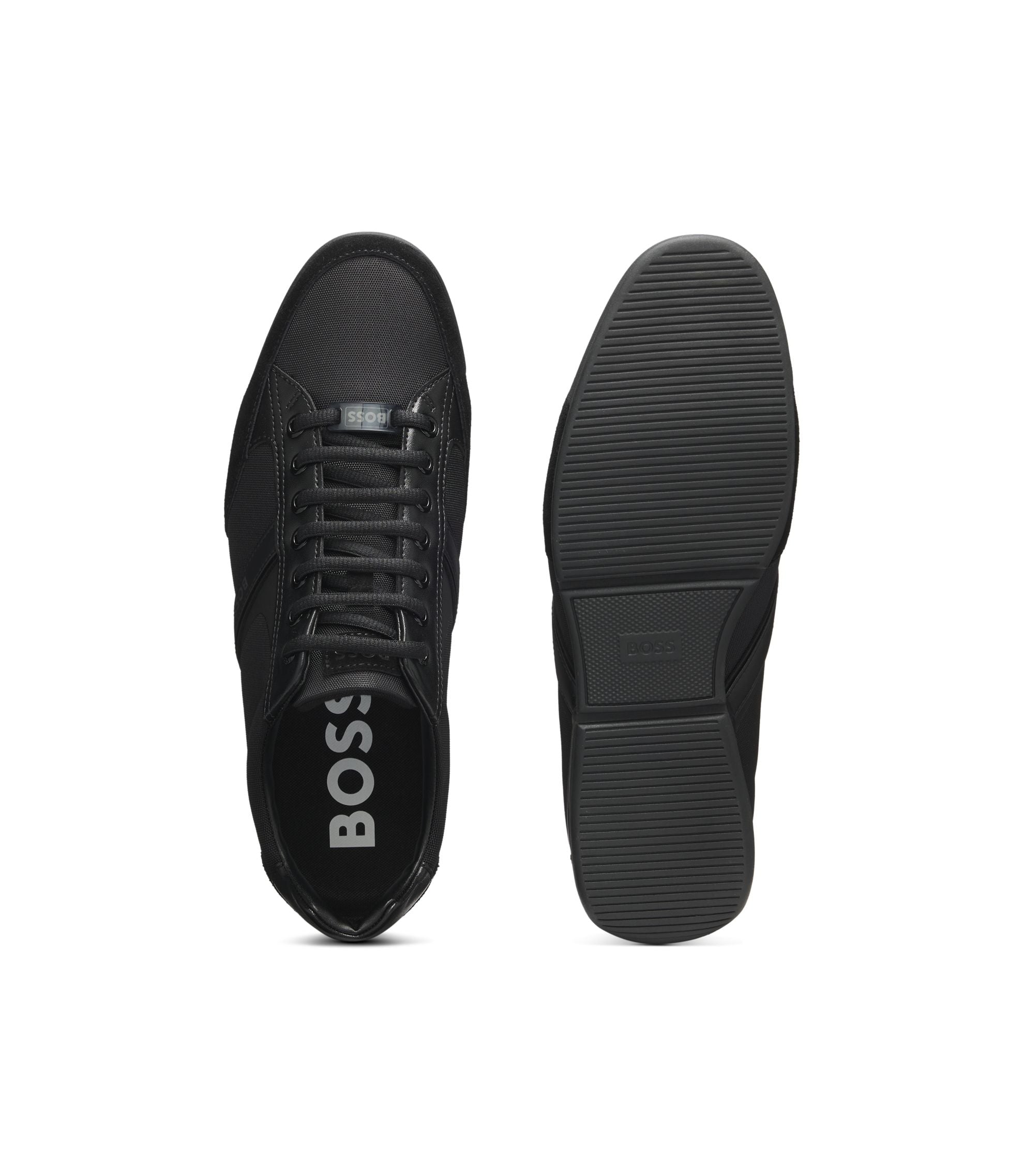 Boss Mixed Material Sneakers With Suede And Faux Leather Black Black