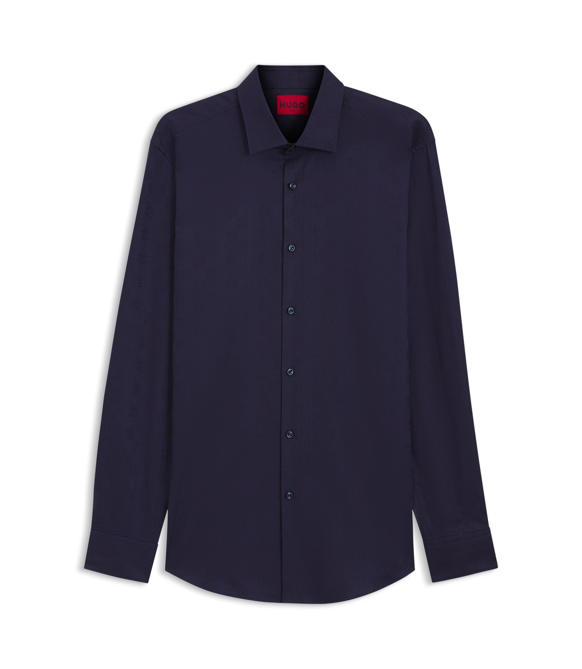 Hugo Slim Fit Shirt In Cotton With A Stacked Logo Jacquard Dark Blue