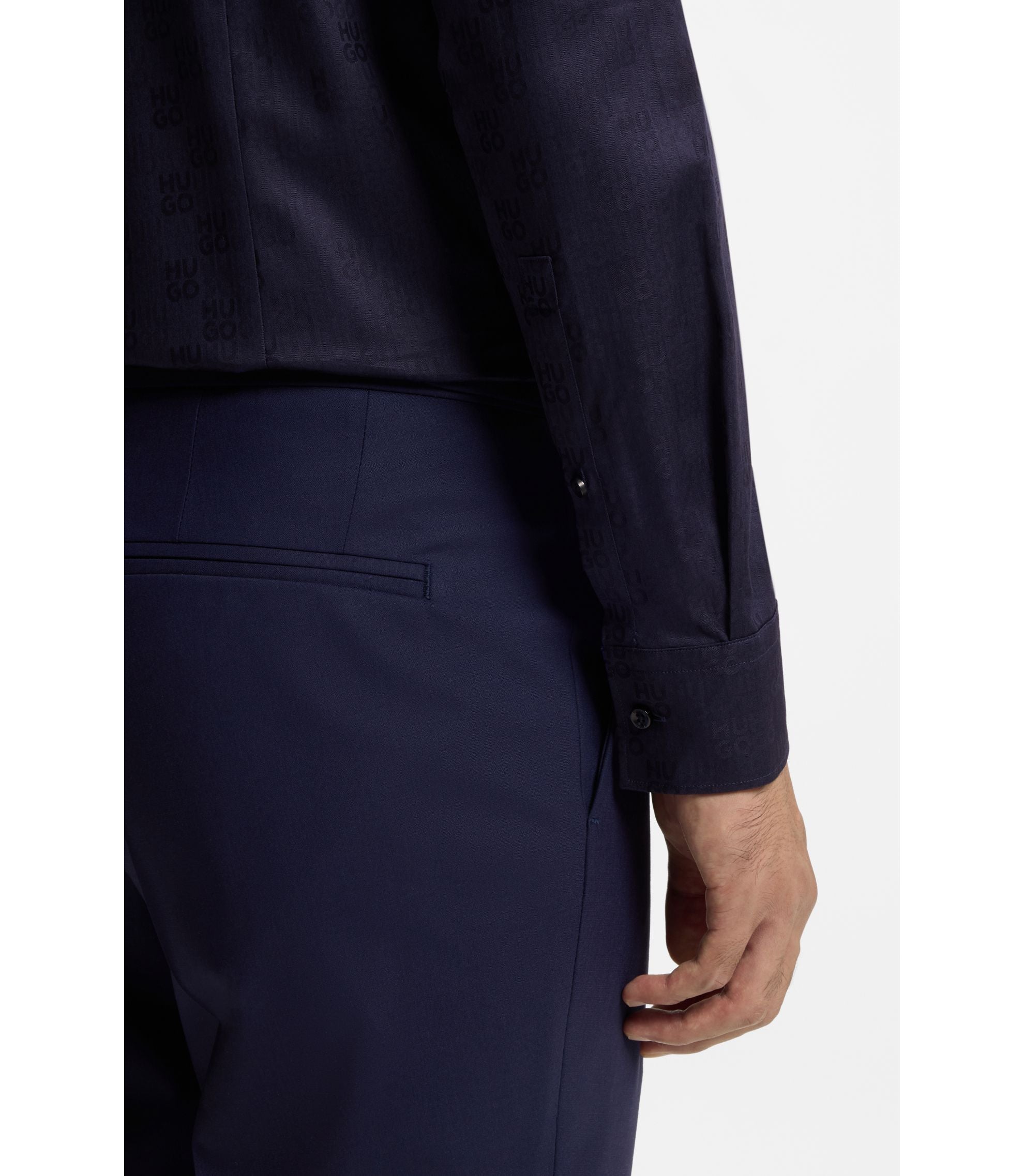 Hugo Slim Fit Shirt In Cotton With A Stacked Logo Jacquard Dark Blue