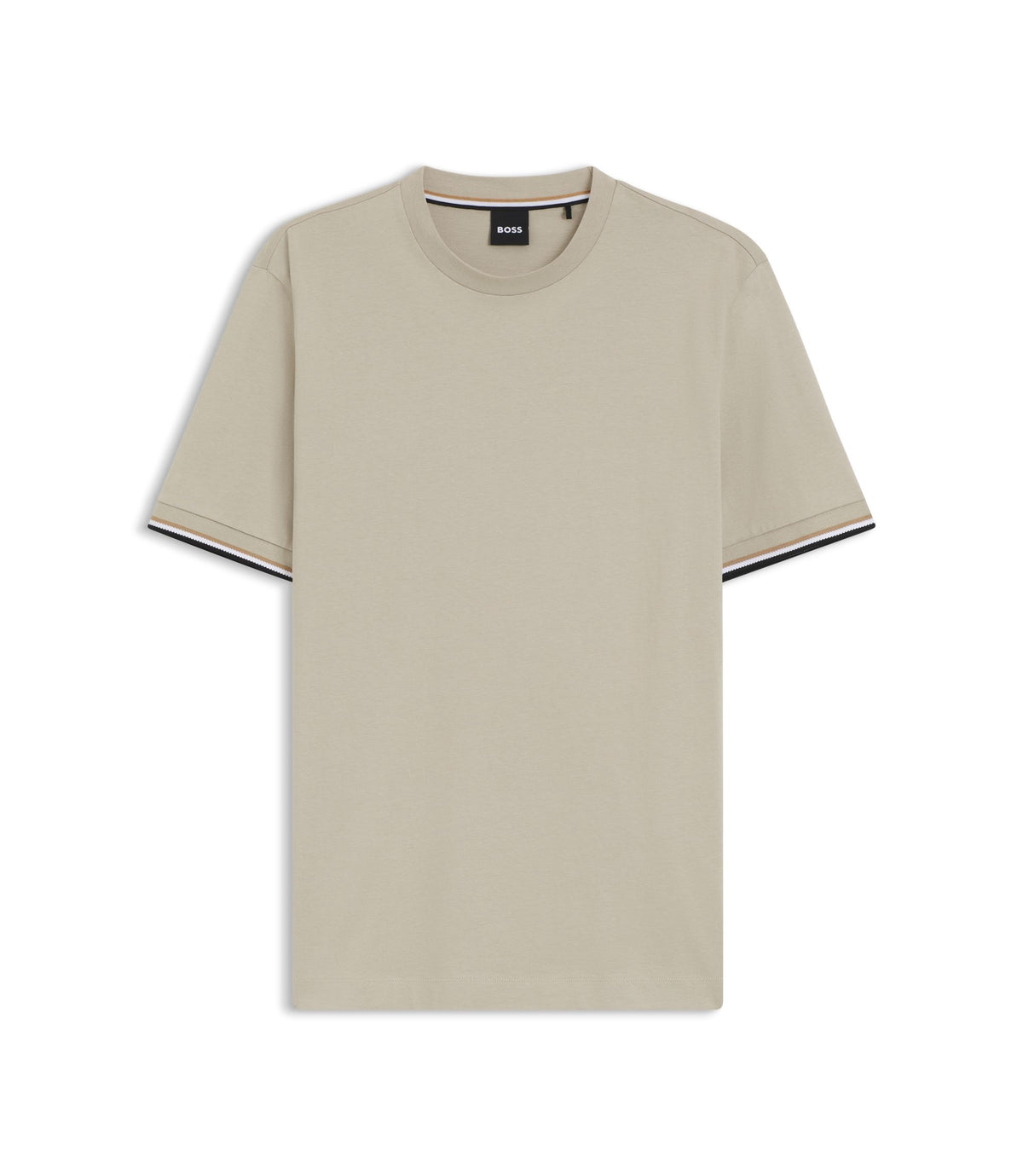 Boss Cotton Jersey T Shirt With Signature Stripe Cuffs Light Beige