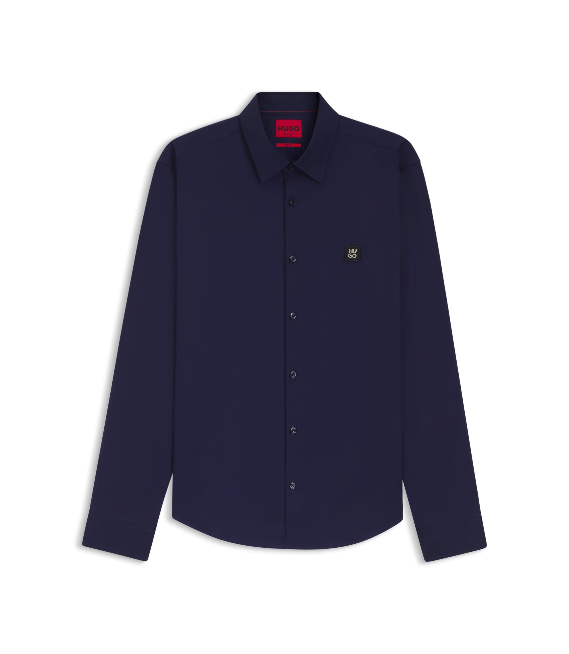 Hugo Slim Fit Shirt In Stretch Cotton Canvas Dark Blue