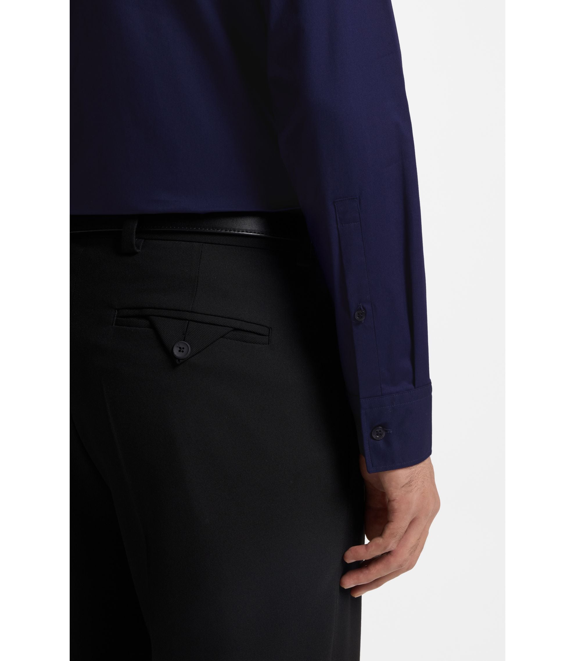 Hugo Slim Fit Shirt In Stretch Cotton Canvas Dark Blue