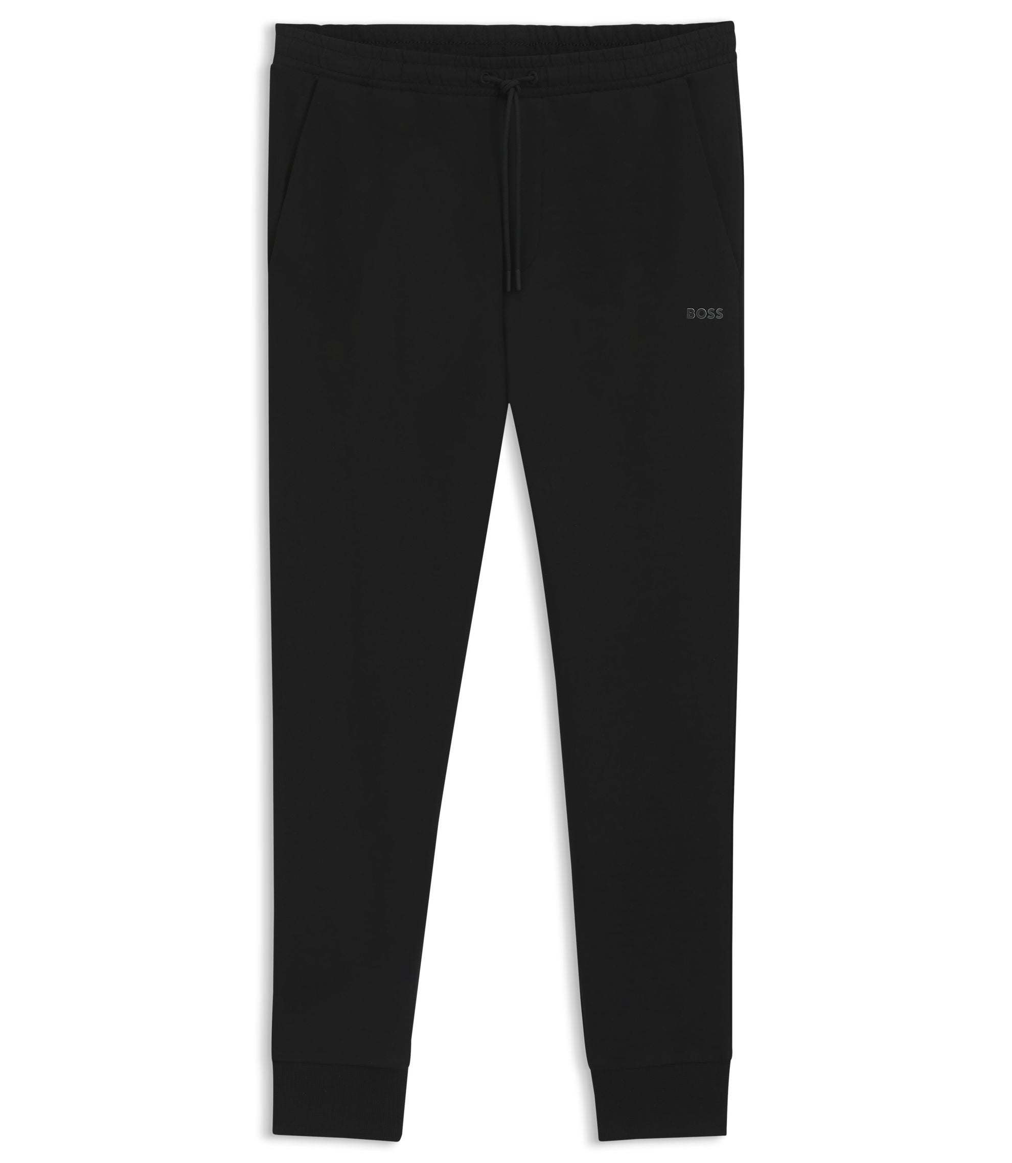 Boss Stretch Cotton Track Pants With Logo Print Black