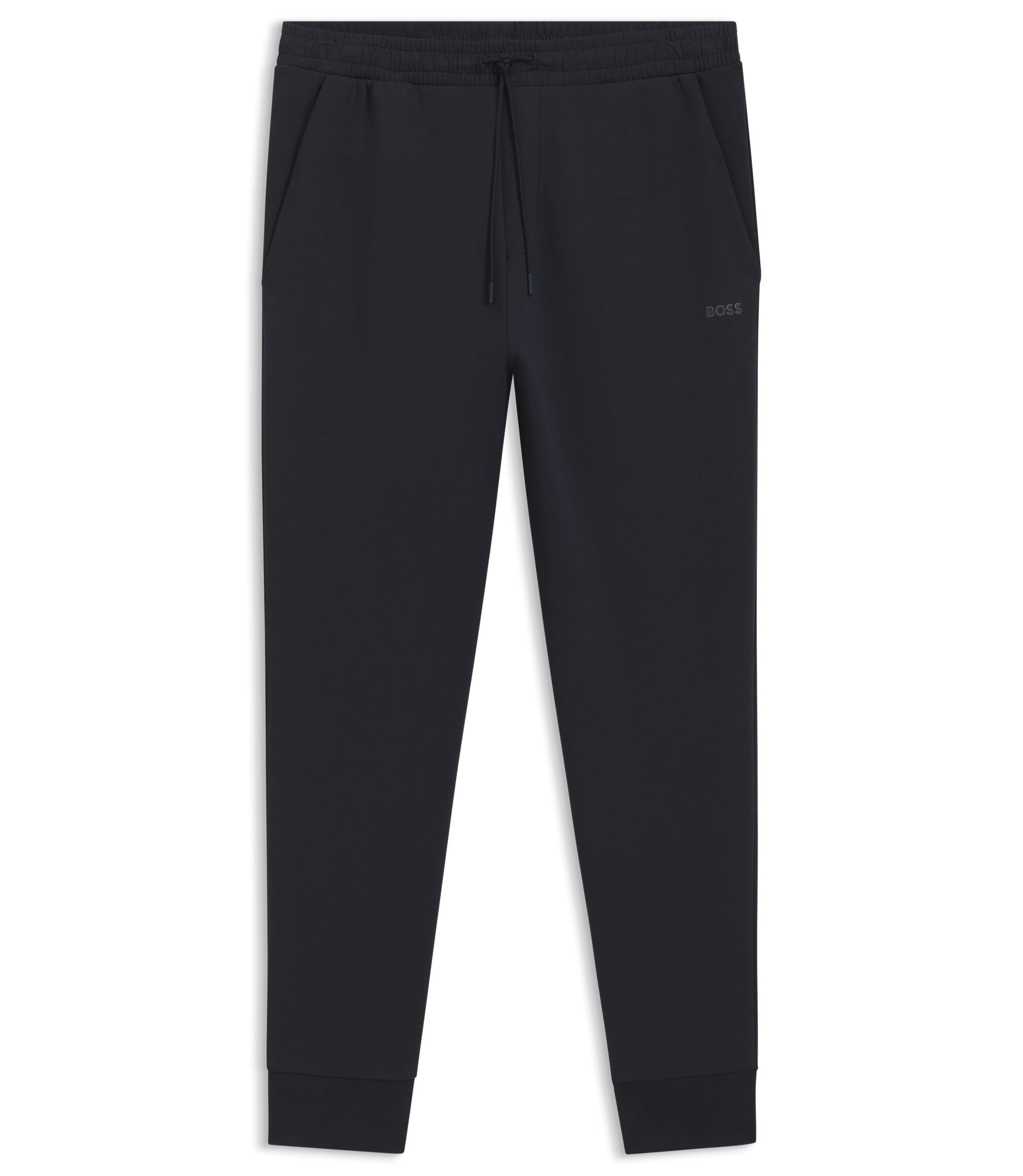 Boss Stretch Cotton Track Pants With Logo Print Dark Blue