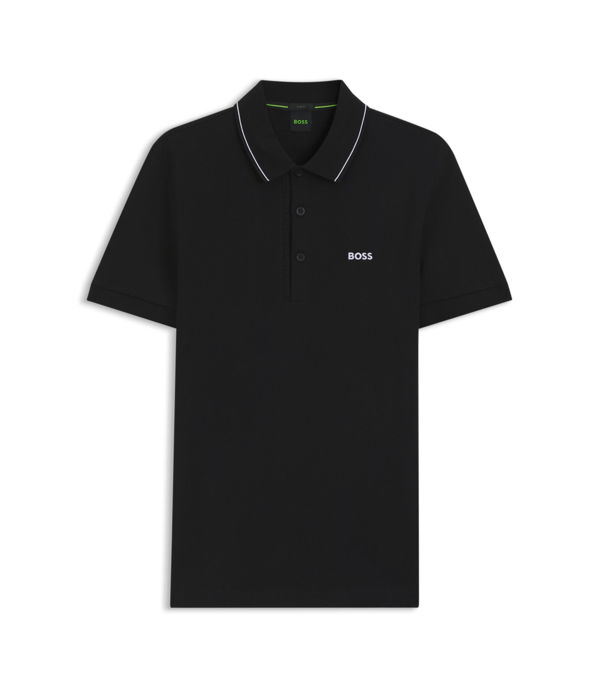 Boss Cotton Piqu Slim Fit Polo Shirt With A Collar Stripe Black
