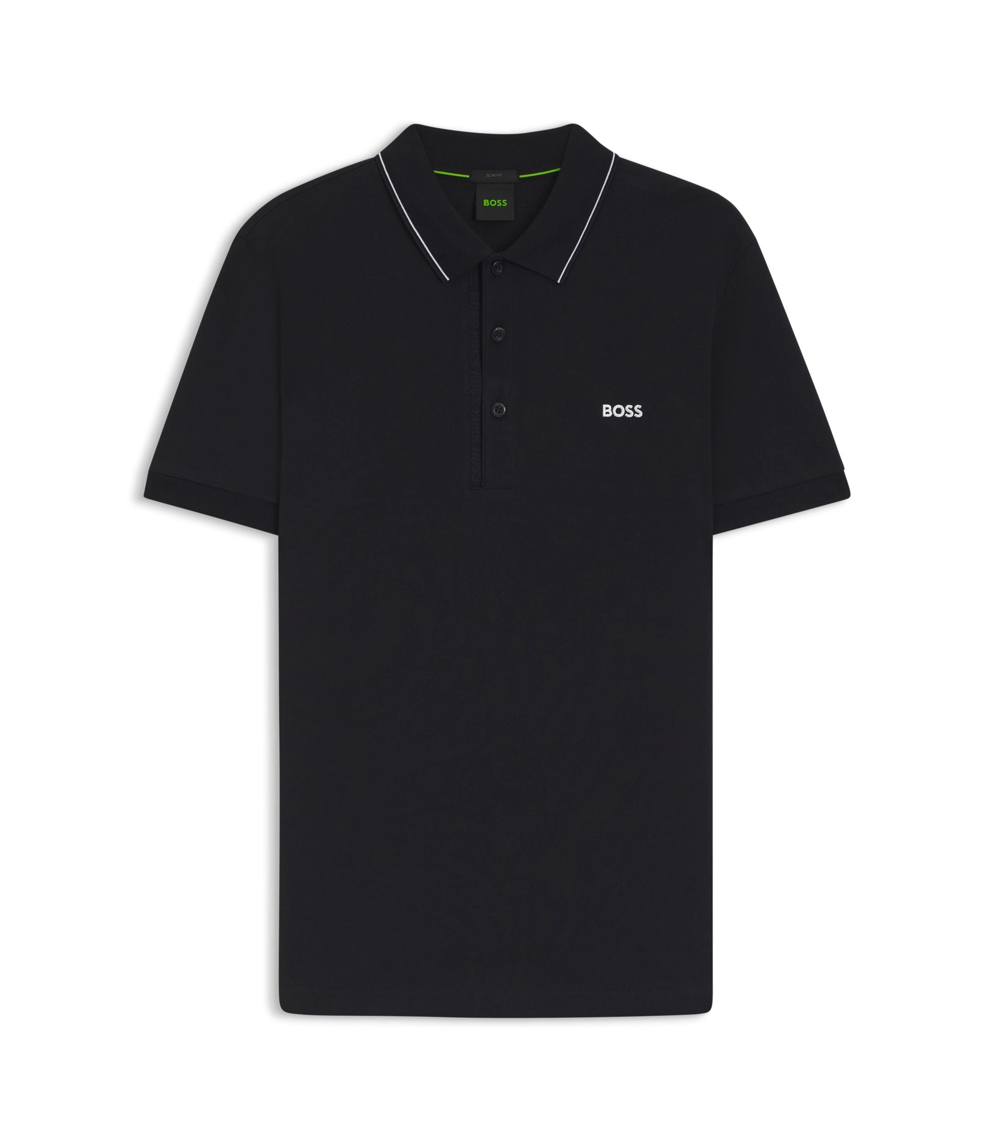 Boss Cotton Piqu Slim Fit Polo Shirt With A Collar Stripe Dark Blue