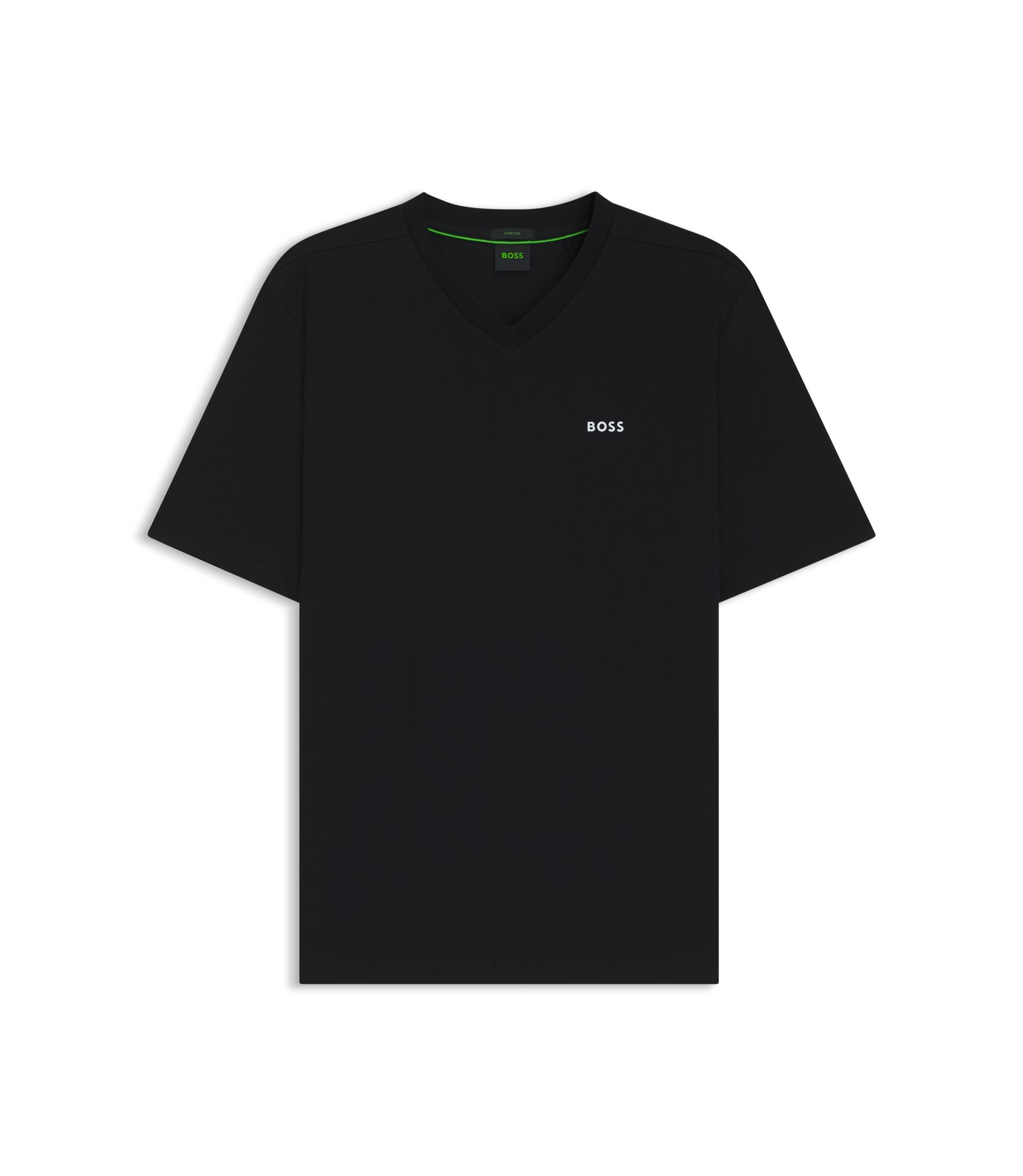 Boss Stretch Cotton Regular Fit T Shirt With Contrast Logo Black