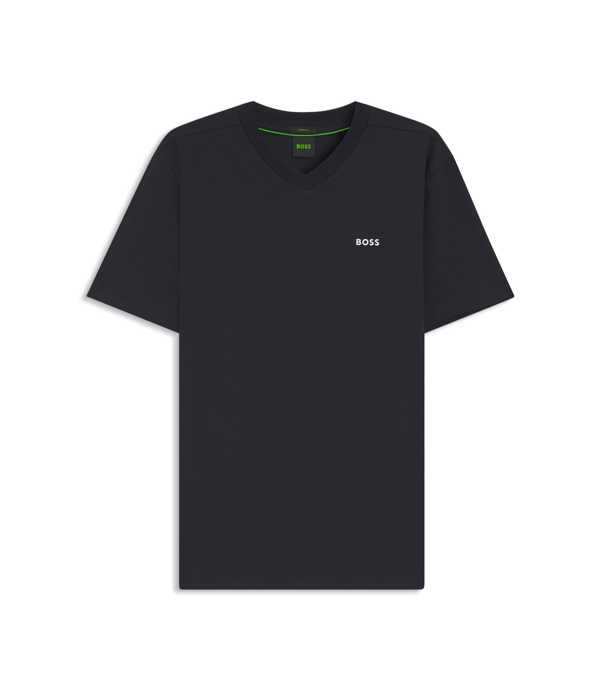 Boss Stretch Cotton Regular Fit T Shirt With Contrast Logo Dark Blue