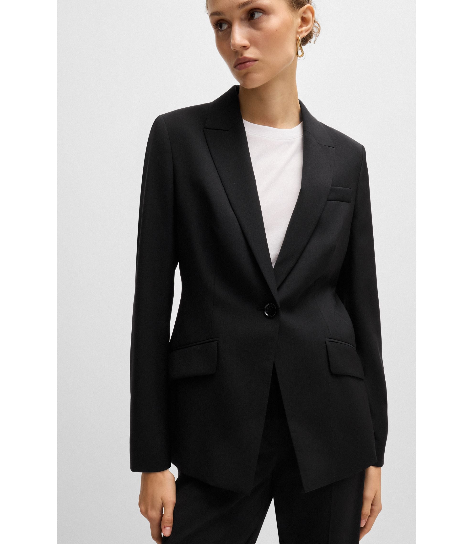 Boss Regular Fit Jacket In Virgin Wool Black Women's