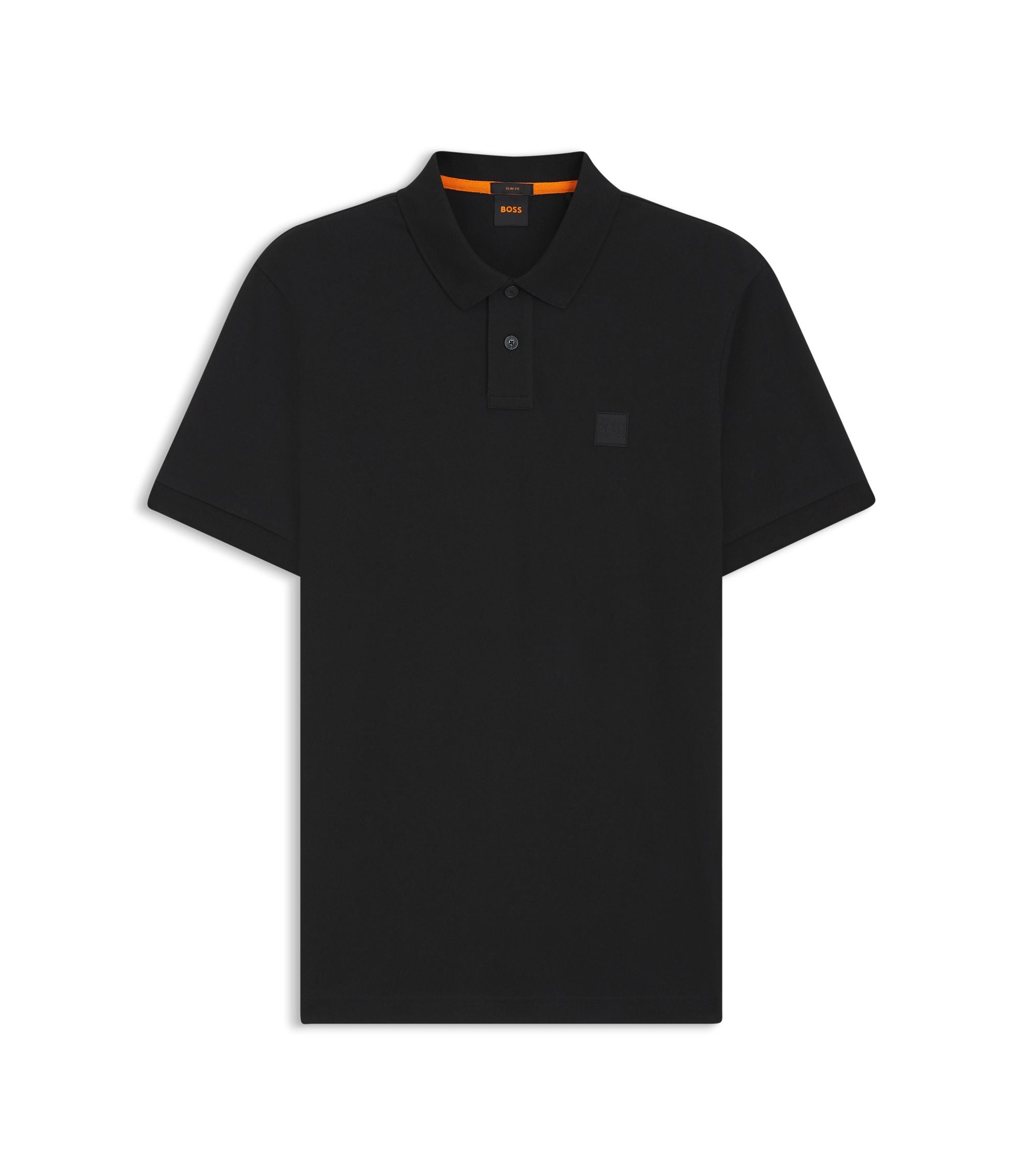 Boss Stretch Cotton Slim Fit Polo Shirt With Logo Patch Black
