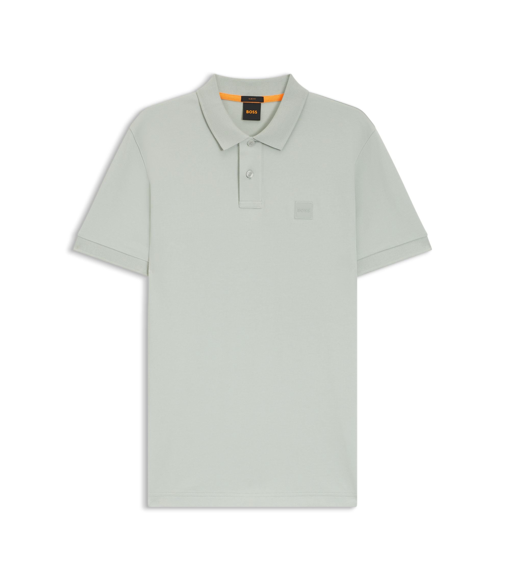 Boss Stretch Cotton Slim Fit Polo Shirt With Logo Patch Silver