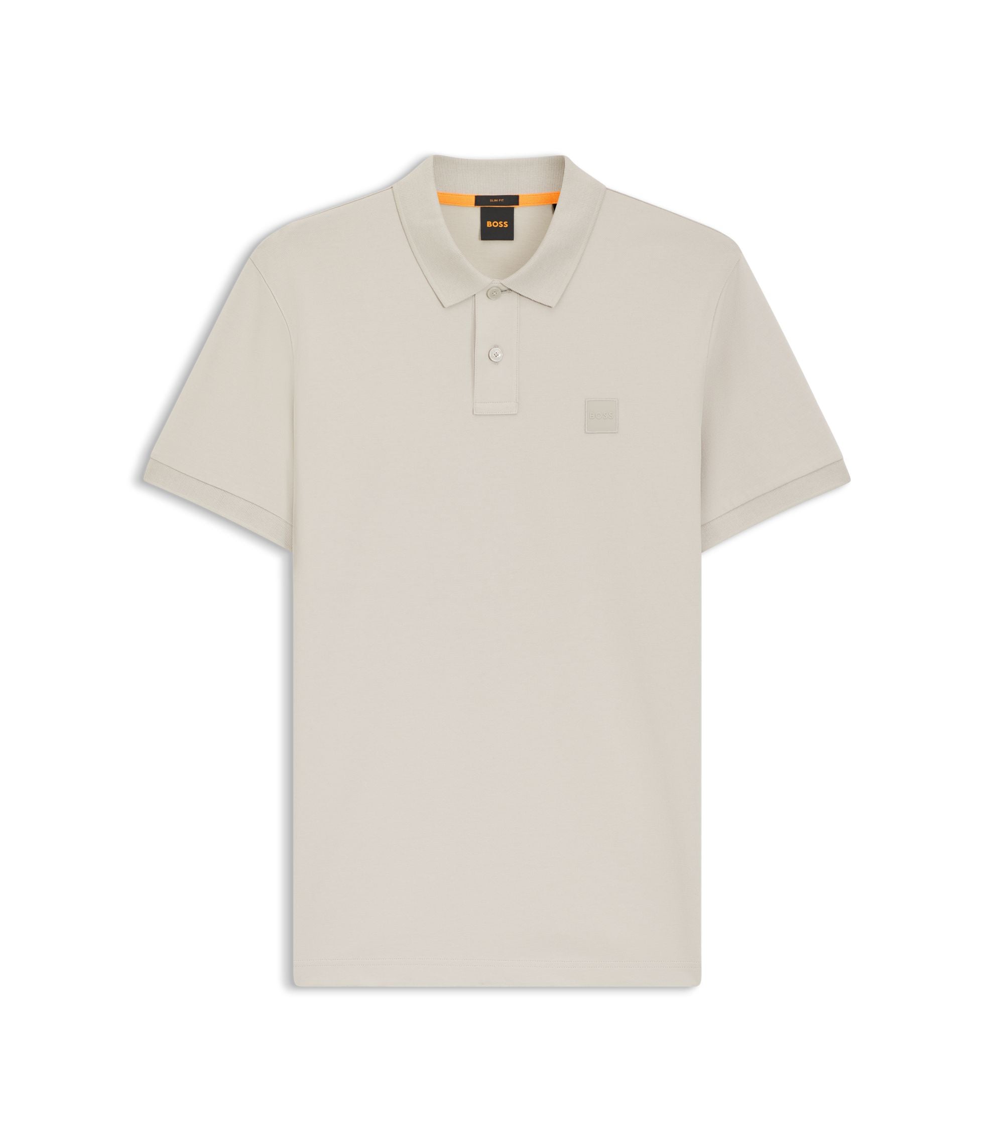 Boss Stretch Cotton Slim Fit Polo Shirt With Logo Patch Light Grey