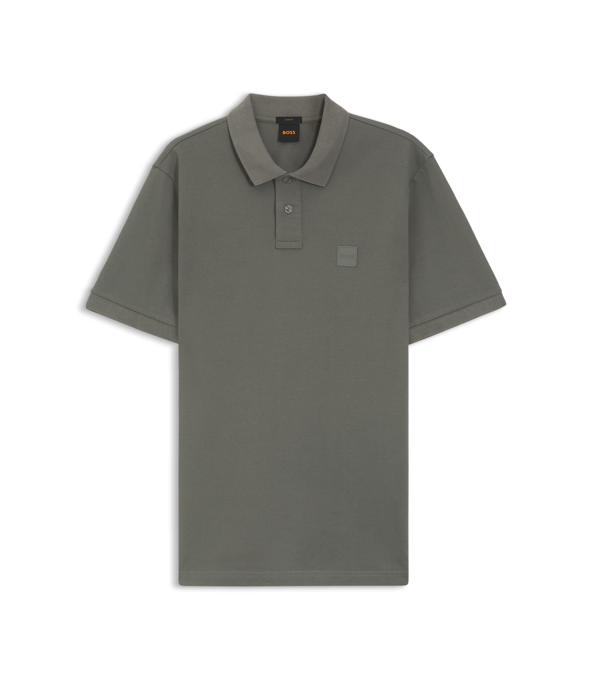 Boss Stretch Cotton Slim Fit Polo Shirt With Logo Patch Beige