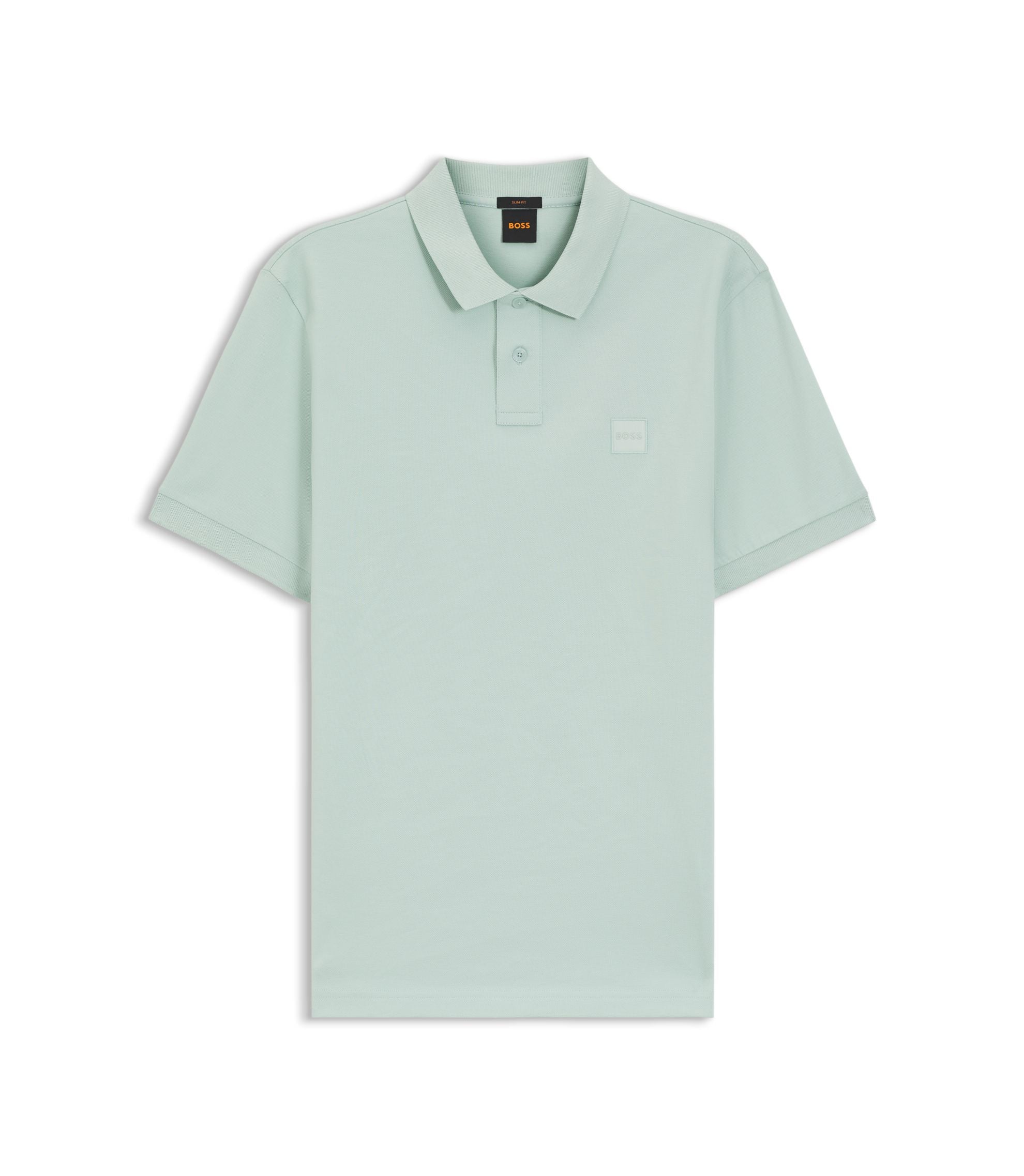 Boss Stretch Cotton Slim Fit Polo Shirt With Logo Patch Turquoise