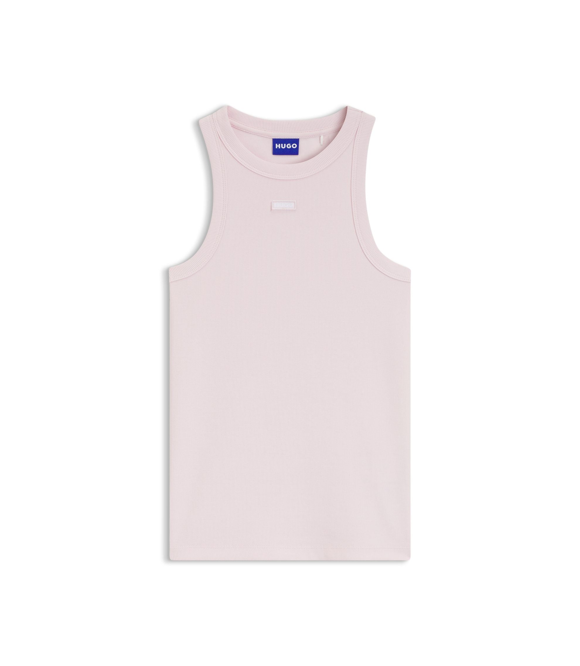 Hugo Stretch Cotton Tank Top With Blue Logo Label Light Pink Women's