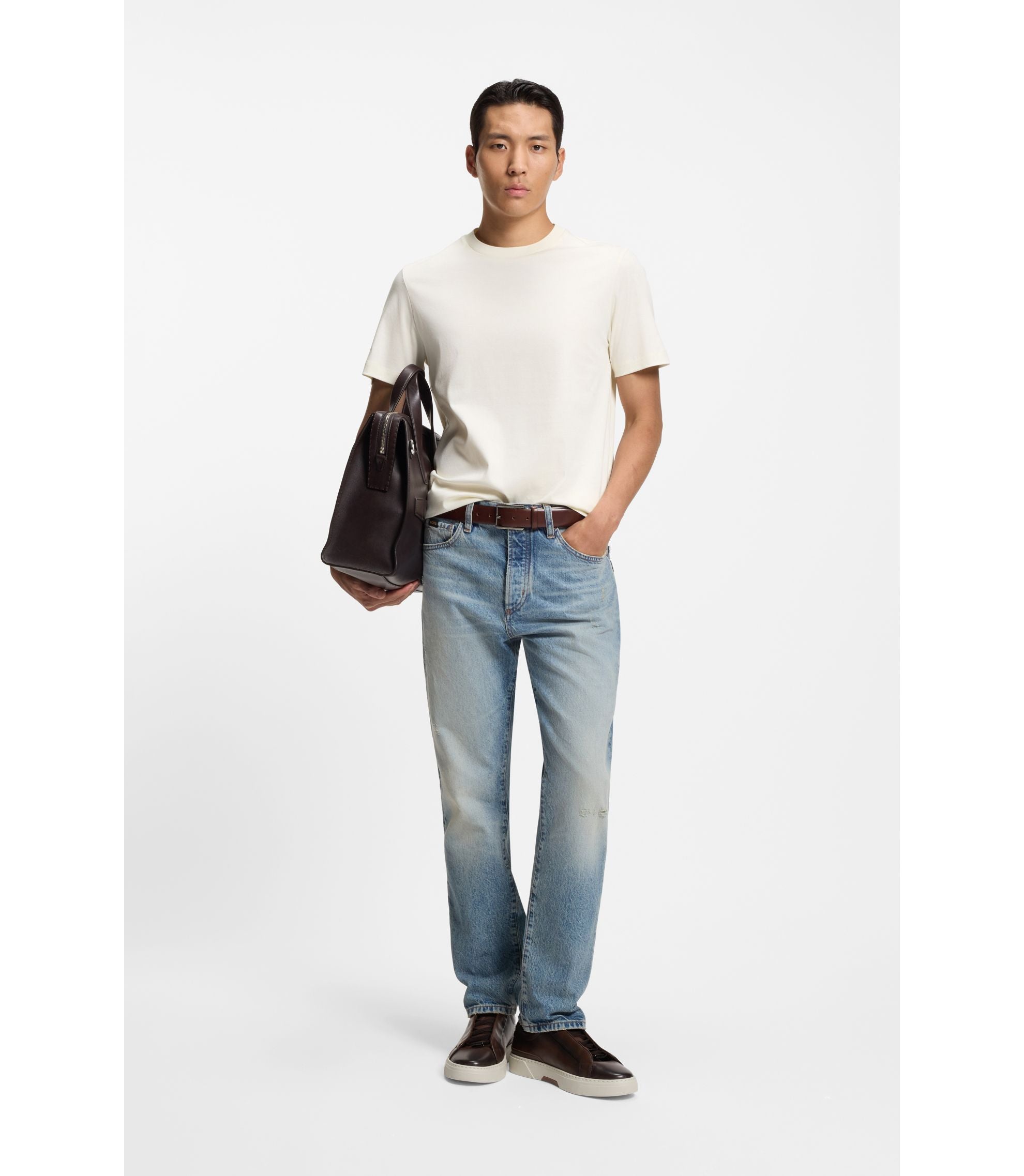 Boss Regular Fit T Shirt In Mercerized Cotton White