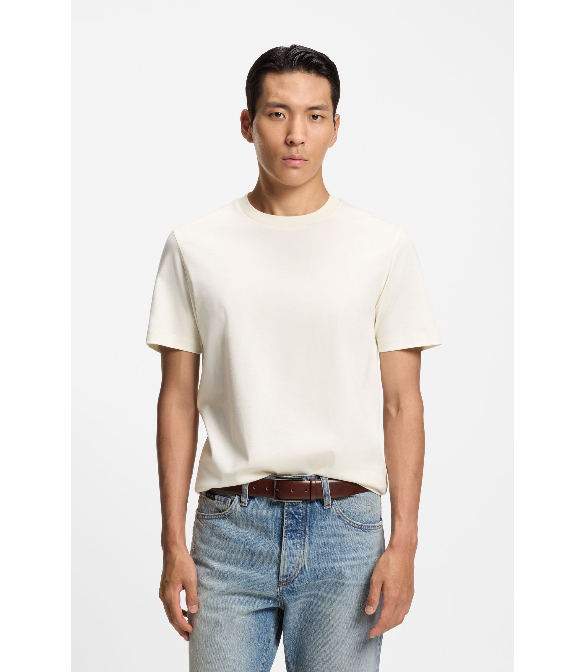 Boss Regular Fit T Shirt In Mercerized Cotton White
