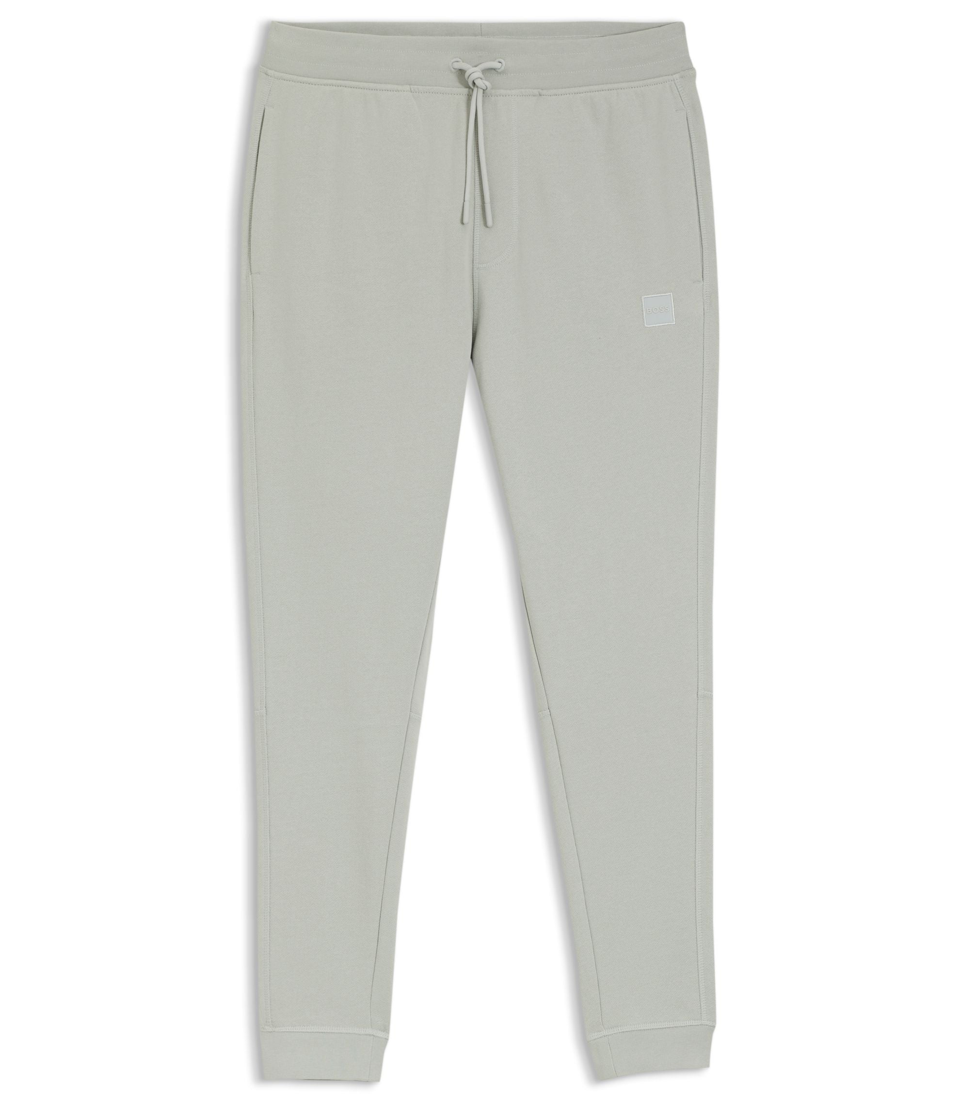 Boss Cotton Terry Sweatpants With Logo Patch Silver