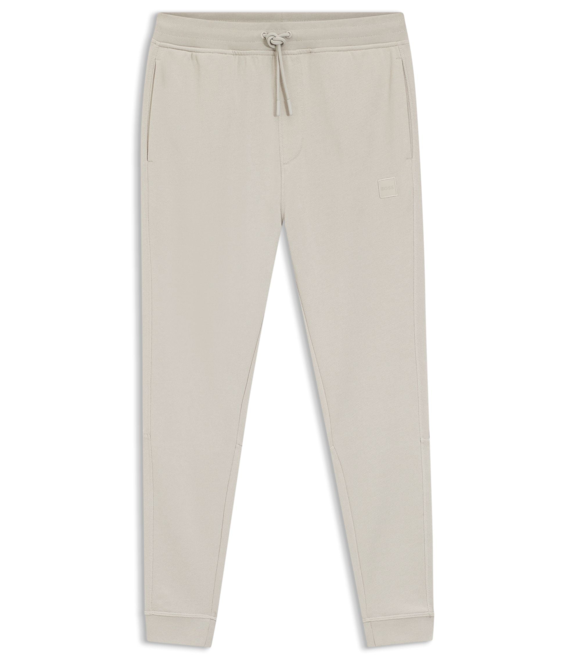 Boss Cotton Terry Sweatpants With Logo Patch Light Grey
