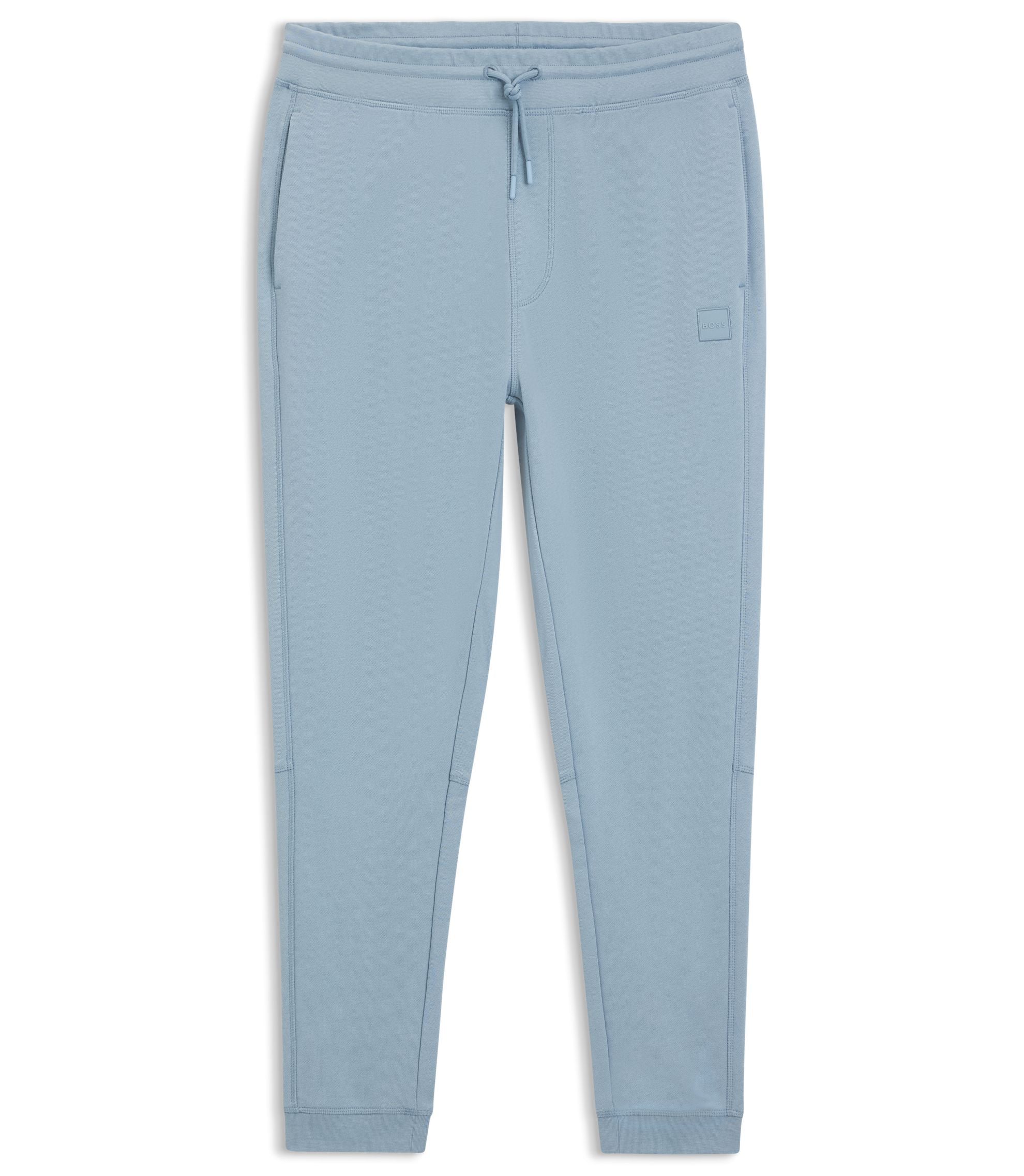 Boss Cotton Terry Sweatpants With Logo Patch Light Blue