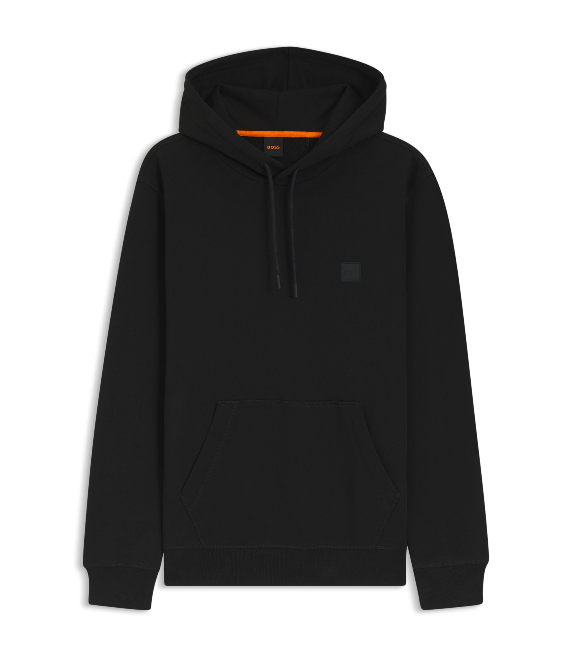 Boss Logo Patch Hoodie In Cotton Terry Black