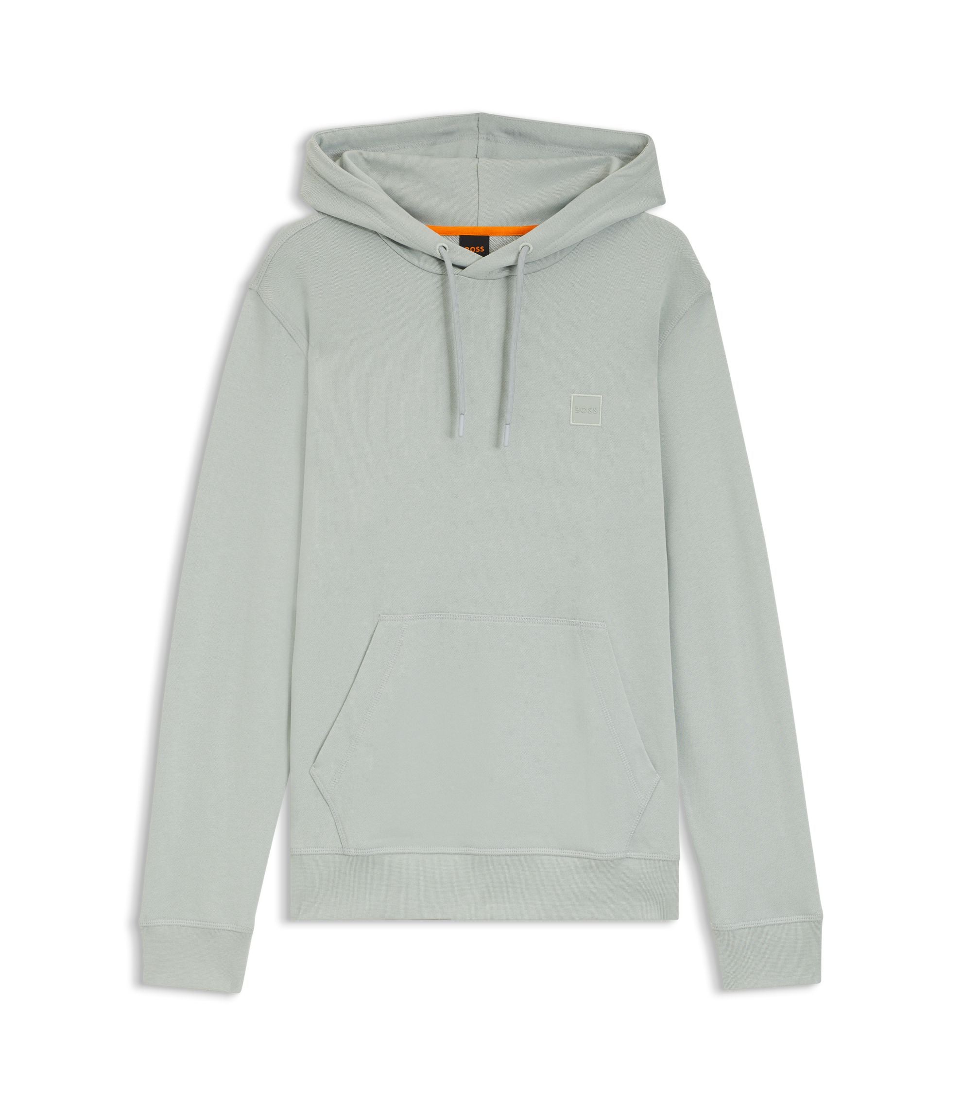 Boss Logo Patch Hoodie In Cotton Terry Silver