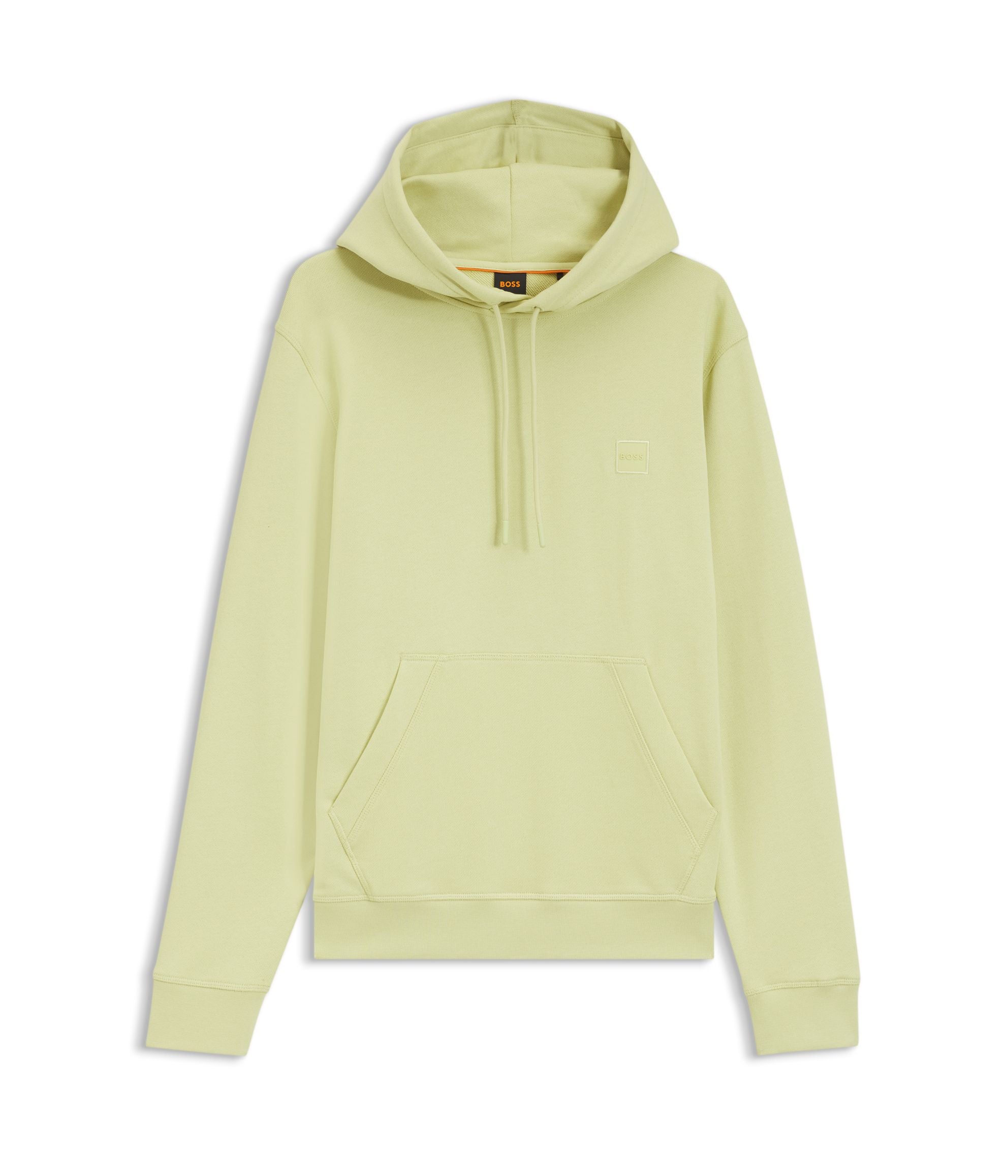 Boss Logo Patch Hoodie In Cotton Terry Beige