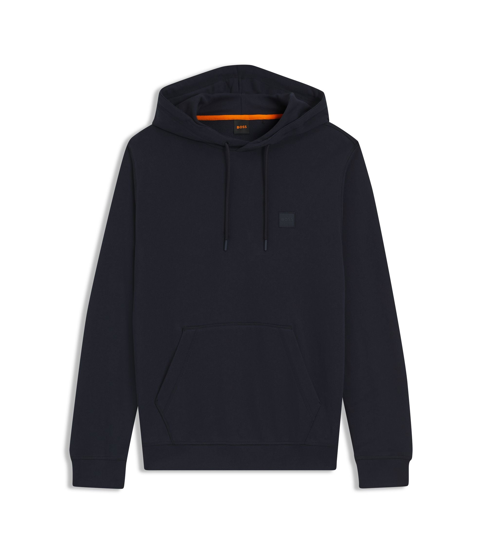 Boss Logo Patch Hoodie In Cotton Terry Dark Blue