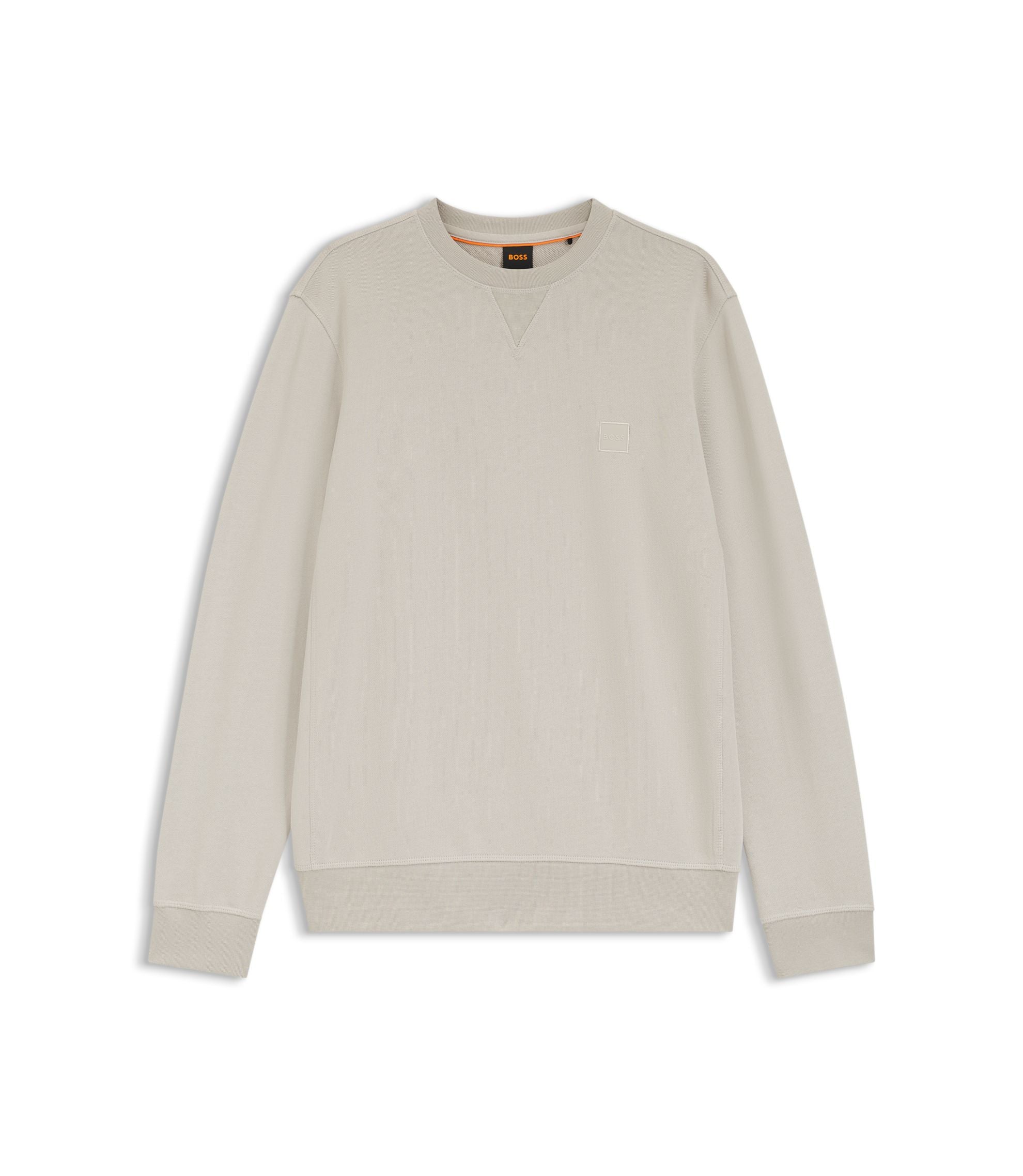 Boss Logo Patch Sweatshirt In Cotton Terry Light Grey