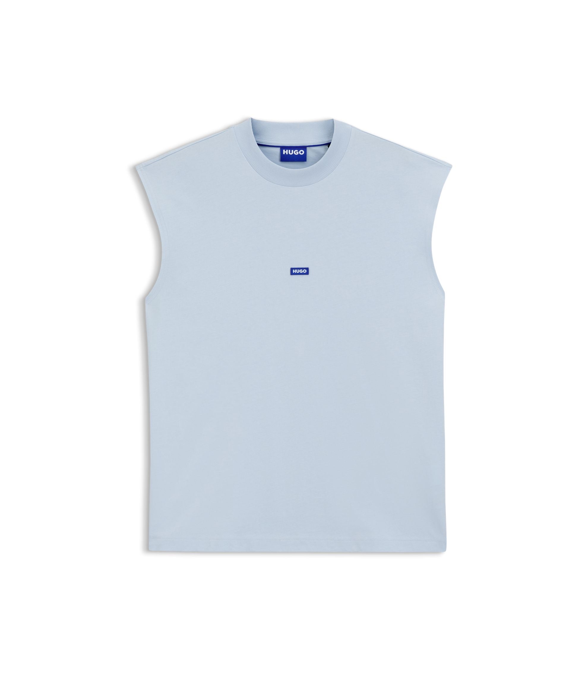 Hugo Sleeveless T Shirt In Cotton Jersey With Logo Detail Light Blue