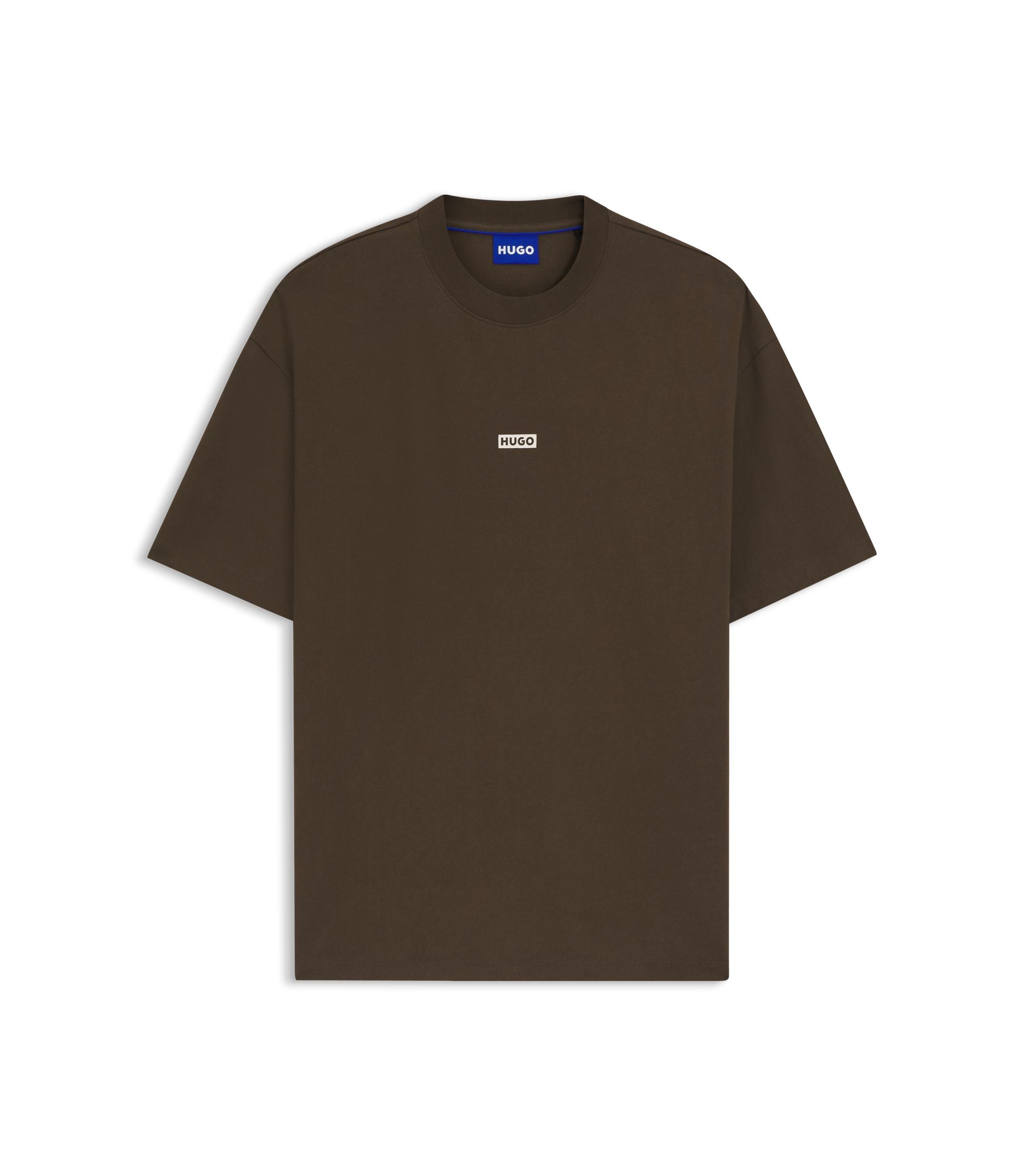 Hugo Logo Print T Shirt In Cotton Jersey Dark Brown