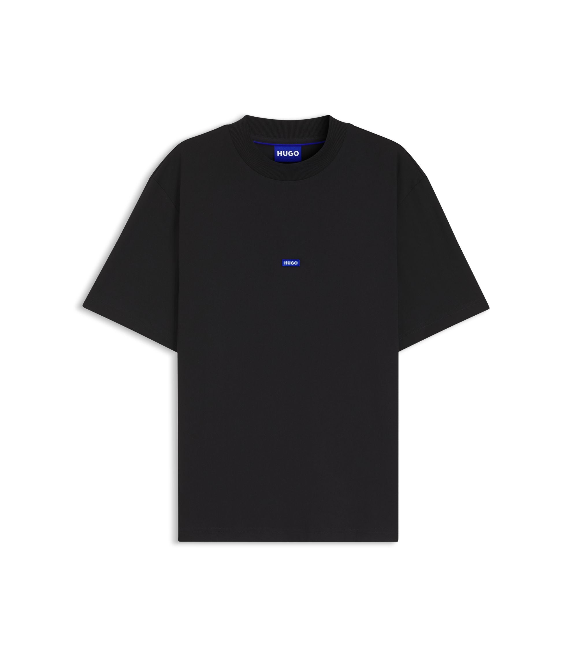 Hugo Cotton Jersey T Shirt With Blue Logo Patch Black