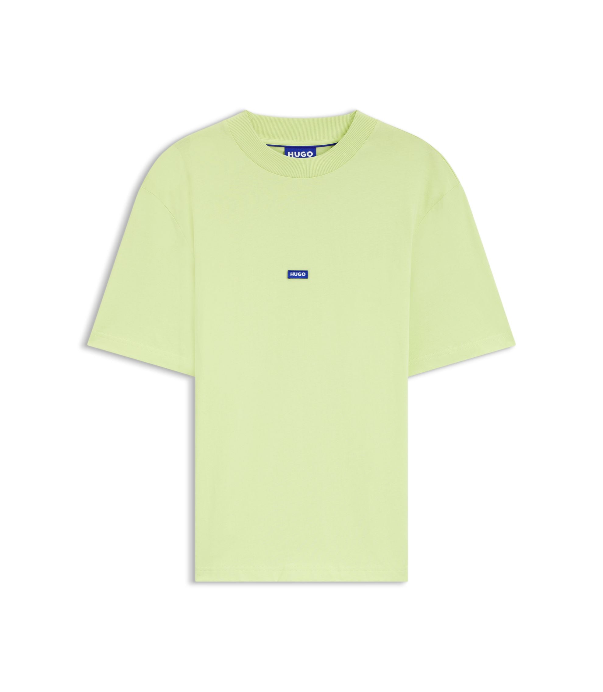 Hugo Cotton Jersey T Shirt With Blue Logo Patch Green