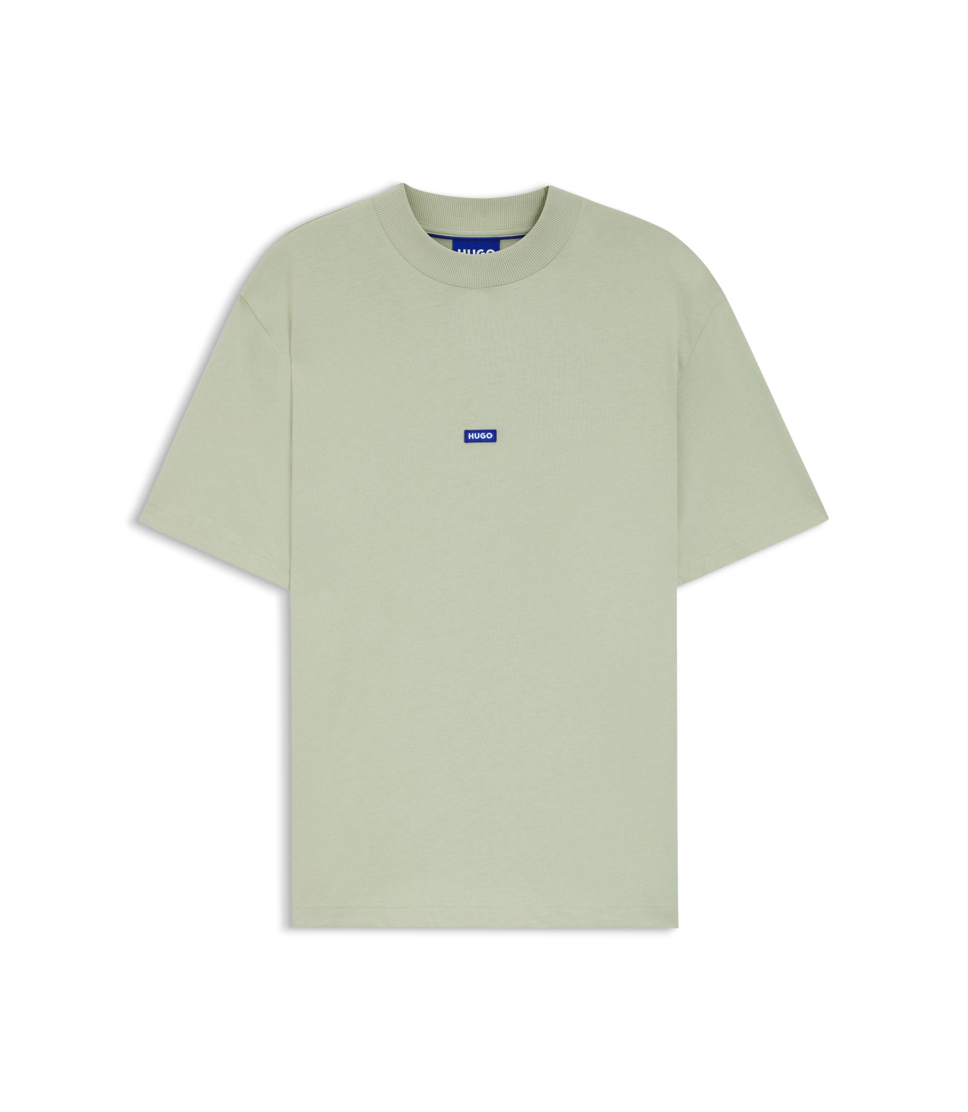 Hugo Cotton Jersey T Shirt With Blue Logo Patch Light Green