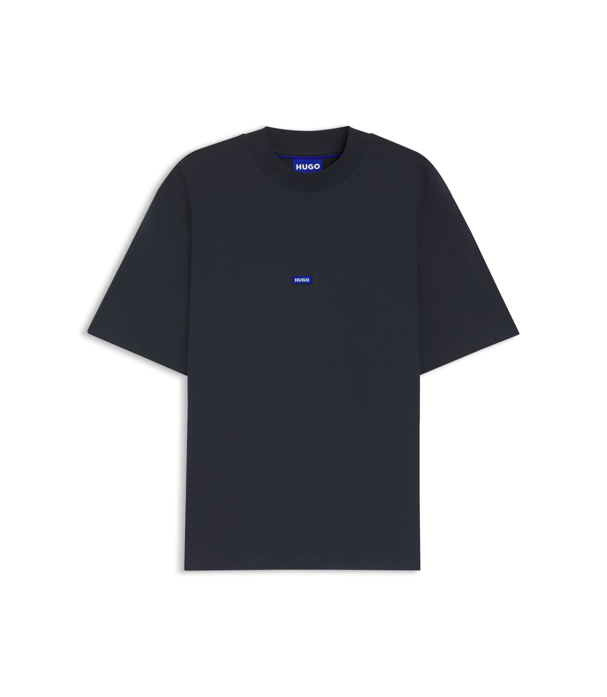 Hugo Cotton Jersey T Shirt With Blue Logo Patch Dark Blue