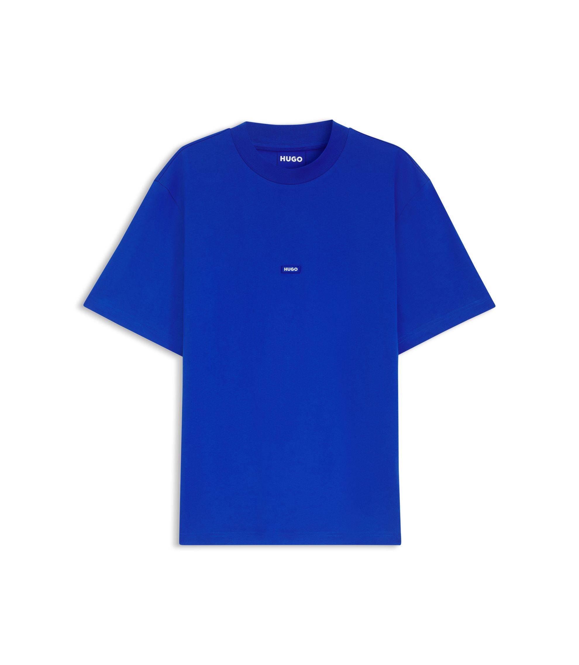 Hugo Cotton Jersey T Shirt With Blue Logo Patch Light Blue