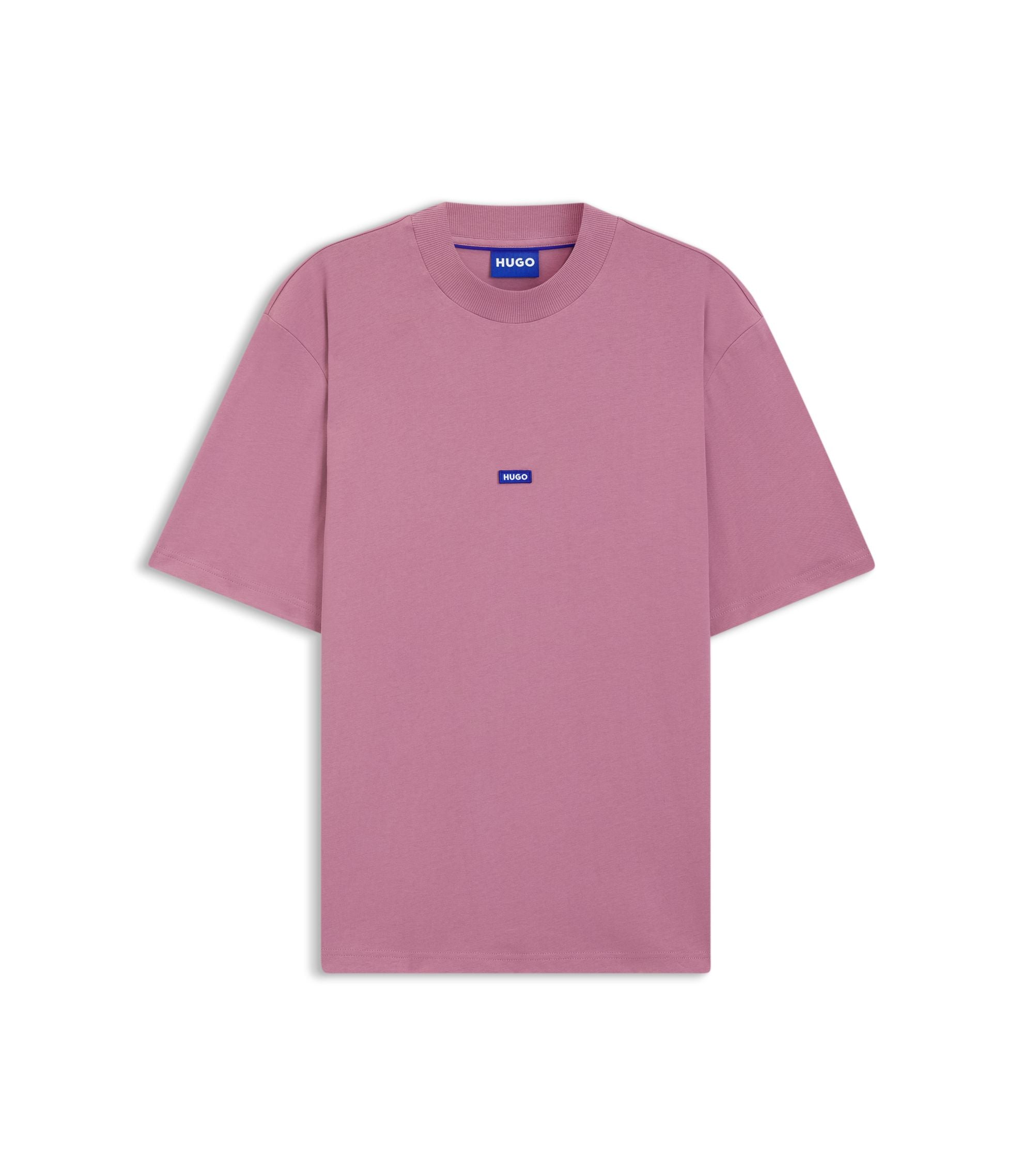 Hugo Cotton Jersey T Shirt With Blue Logo Patch Dark Pink