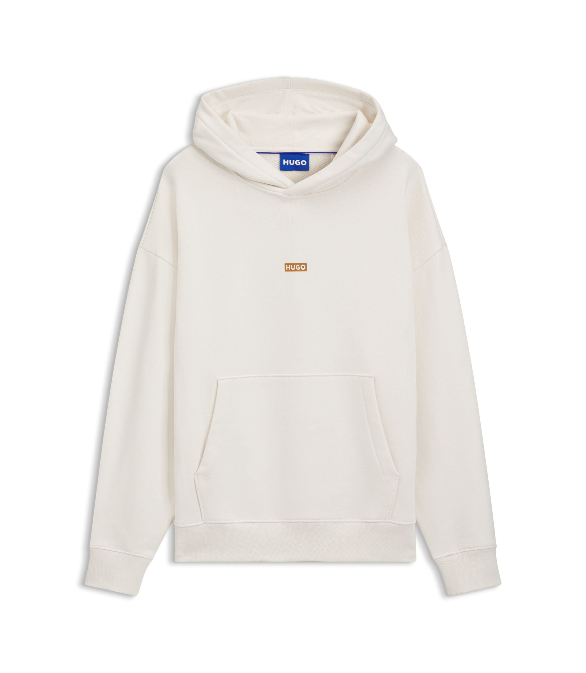 Hugo Logo Detail Hoodie In Cotton Terry White