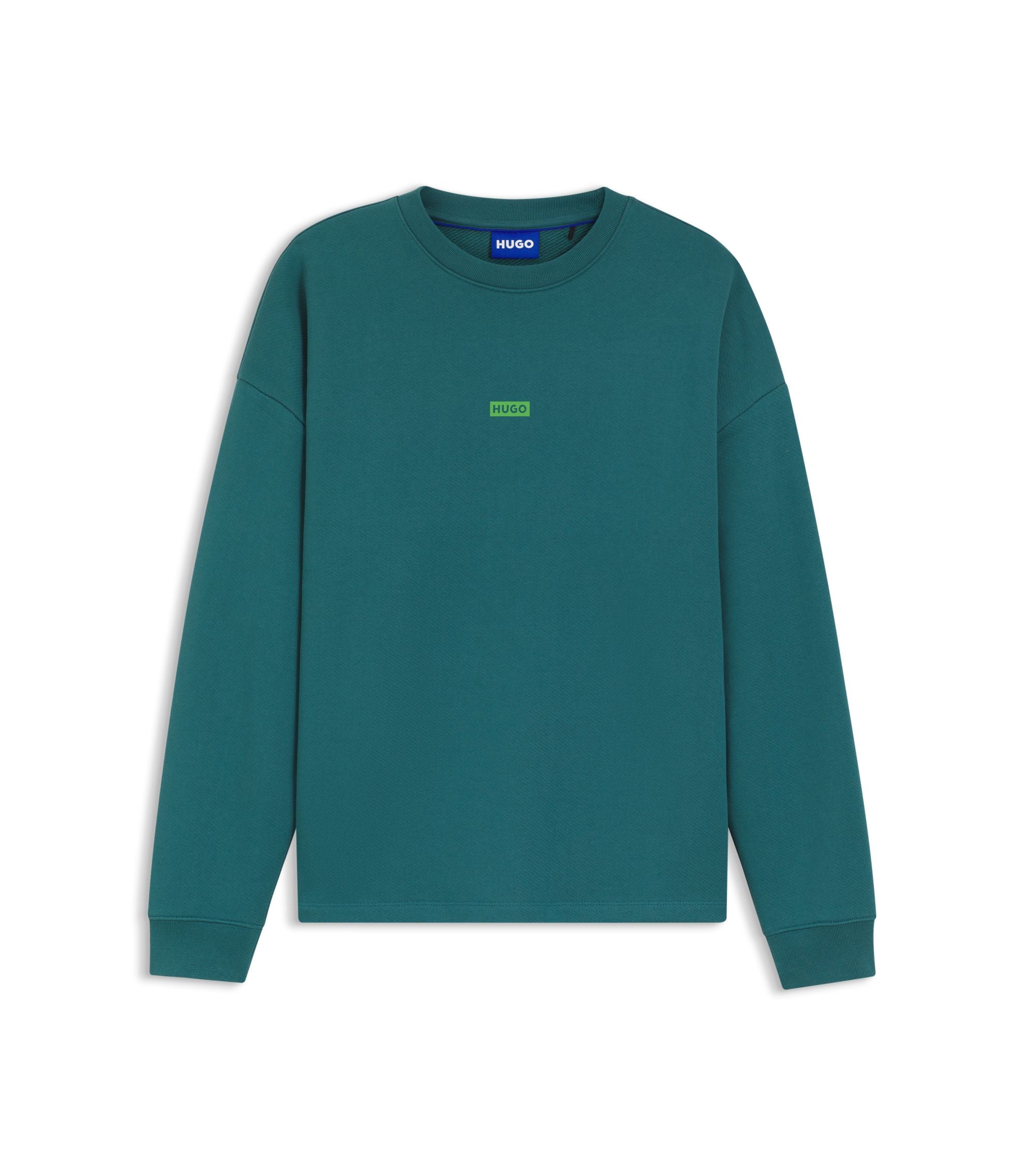 Hugo Logo Print Sweatshirt In Cotton Terry Turquoise